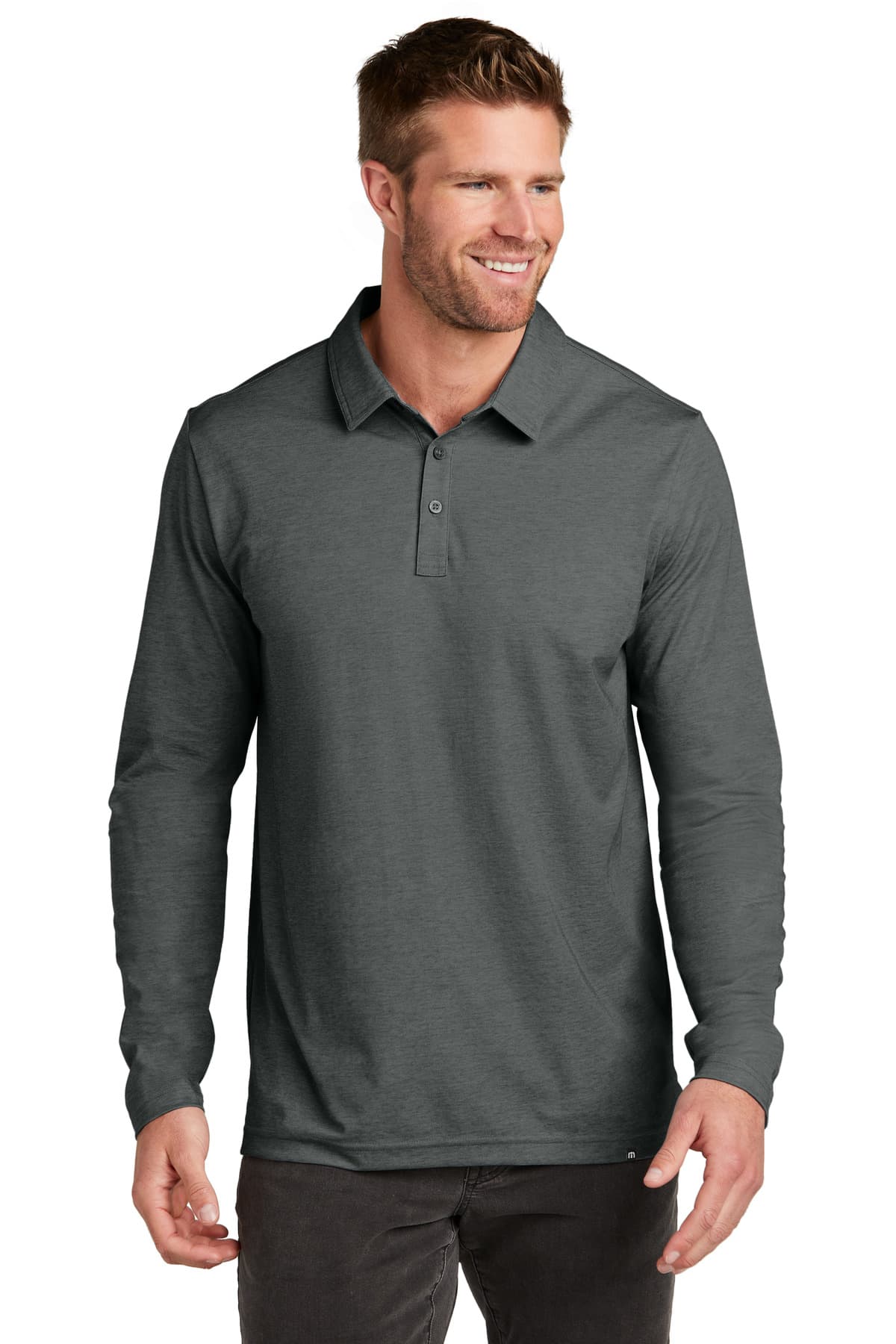 TravisMathew Oceanside Heather Long Sleeve Polo — Black Heather