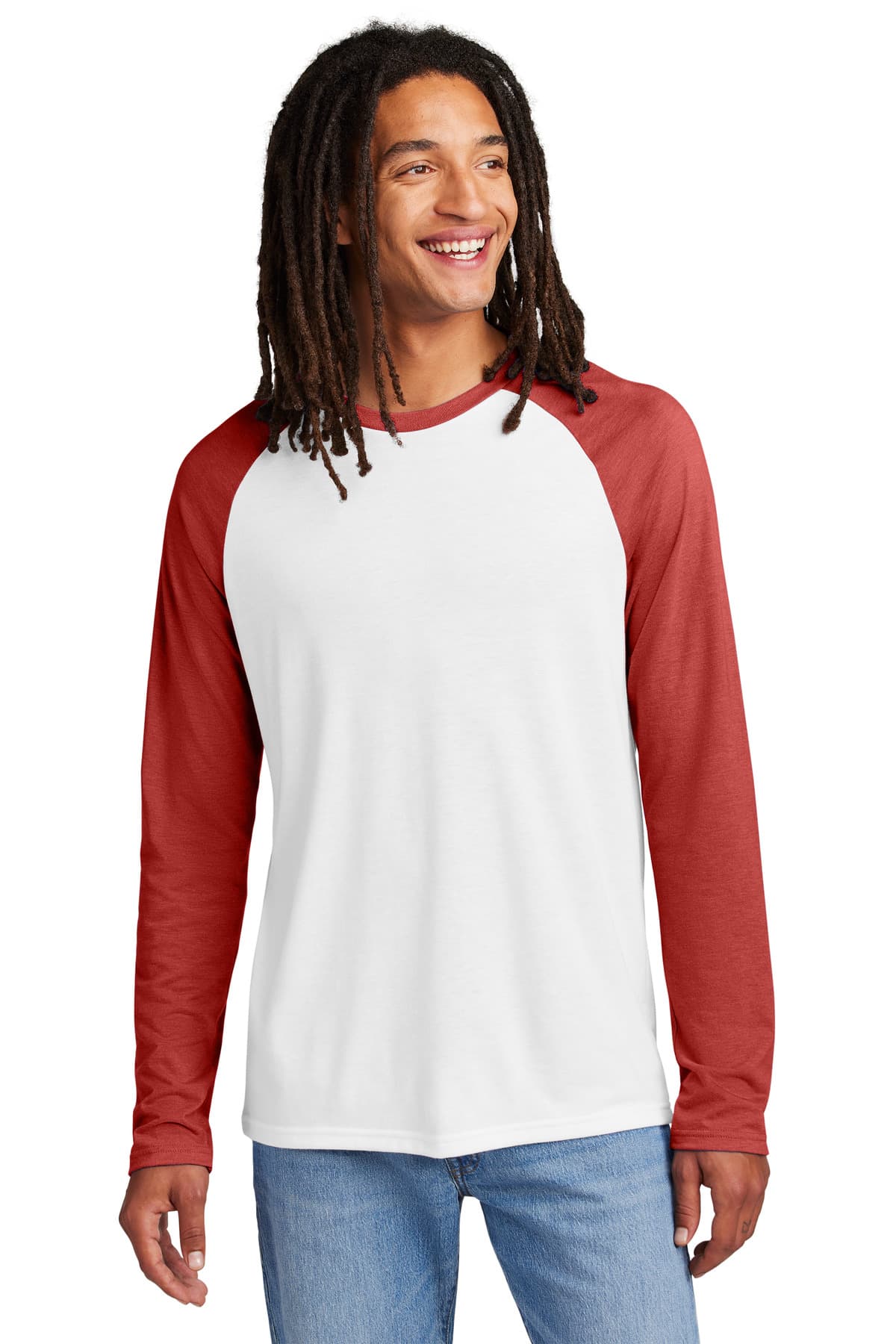 Allmade ® Unisex Tri-Blend Long Sleeve Colorblock Raglan — Rise Up Red/ Bright White