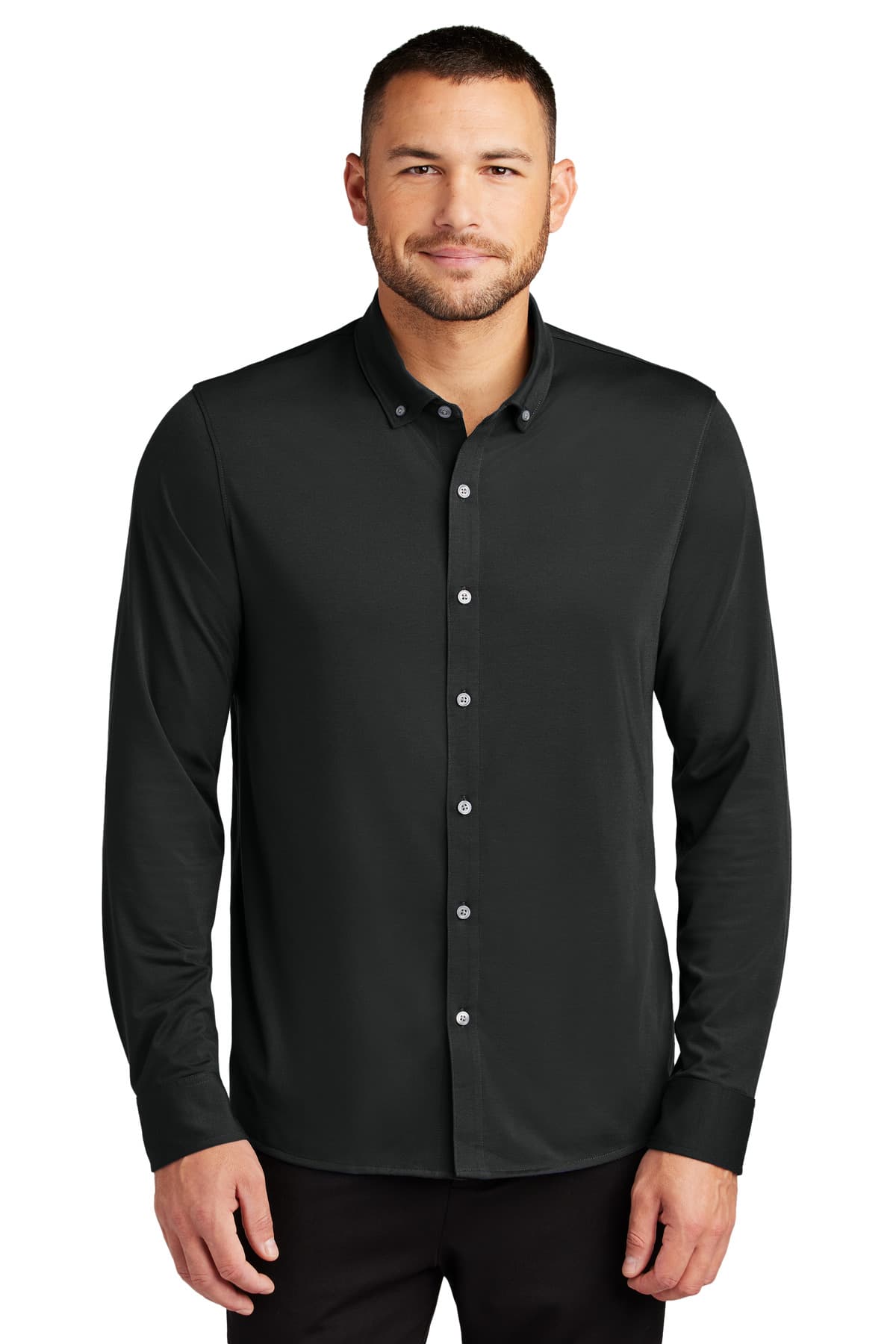 Mercer+Mettle ® Stretch Jersey Long Sleeve Shirt — Deep Black