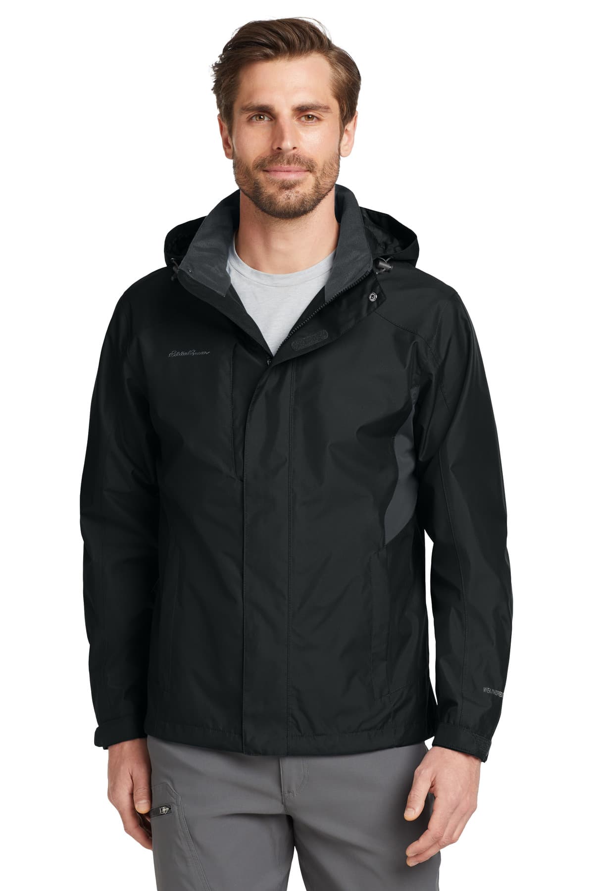 Eddie Bauer ® Rain Jacket — Black/ Steel Grey