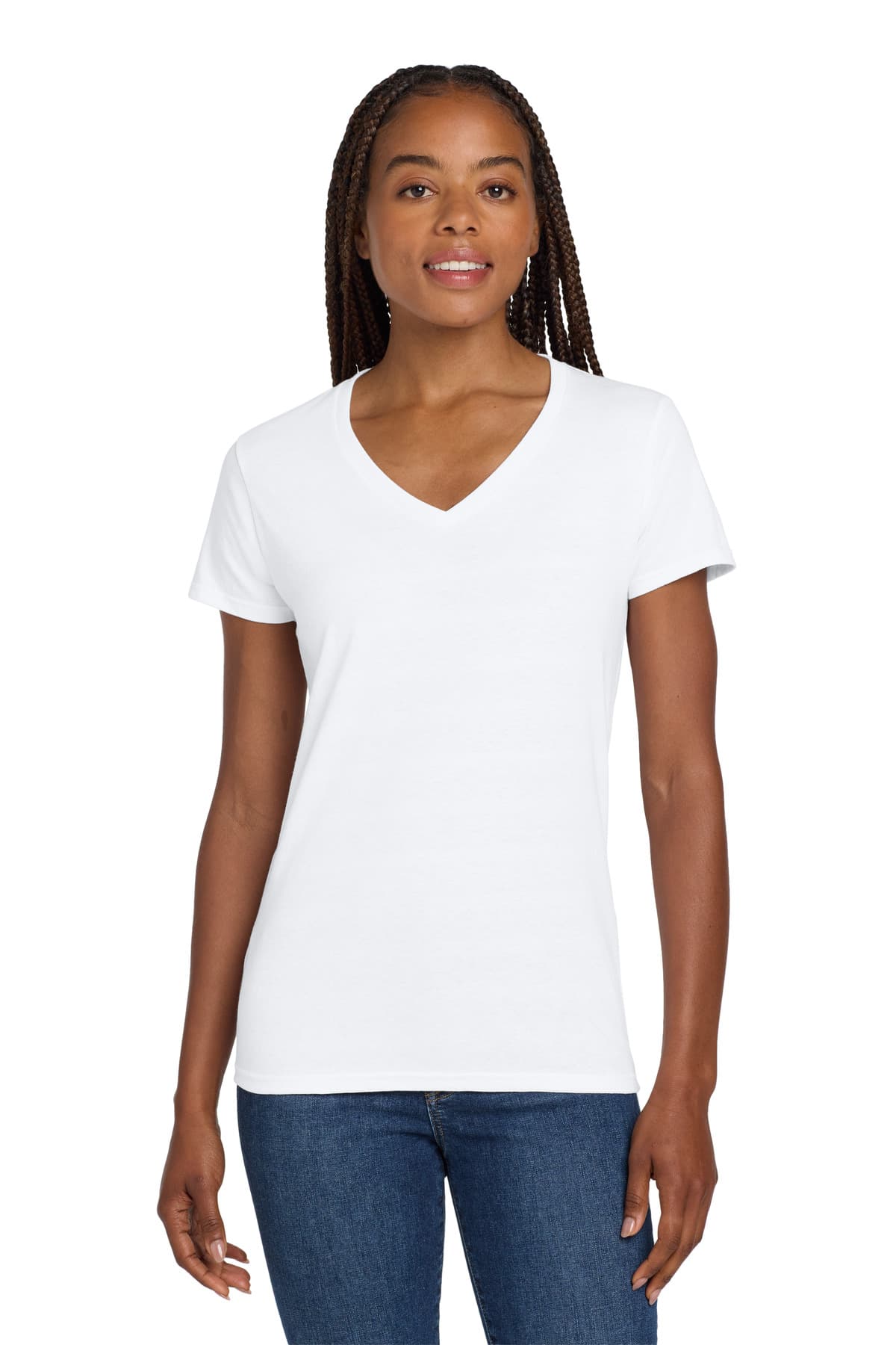 Gildan ® Women's Heavy Cotton  100% Cotton V-Neck T-Shirt — White