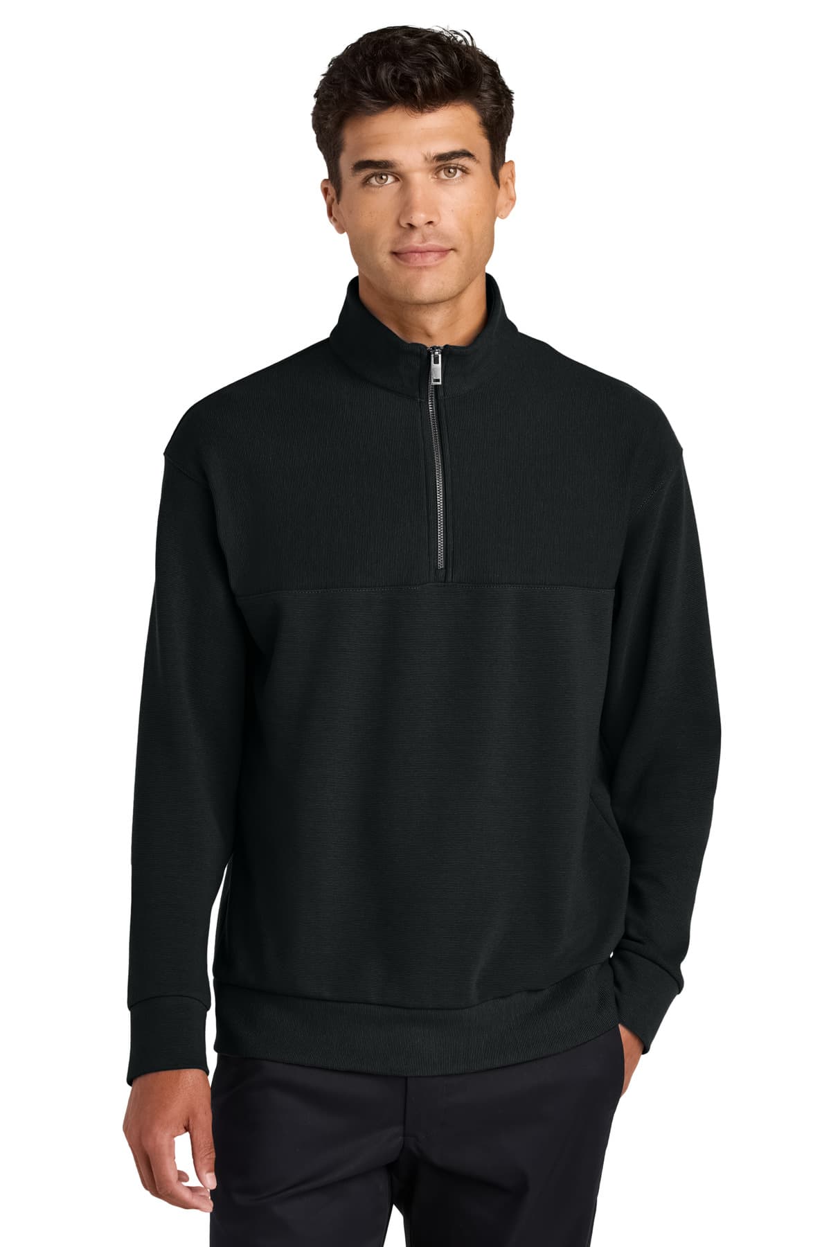 Mercer+Mettle ® Linear Texture 1/4-Zip — Deep Black
