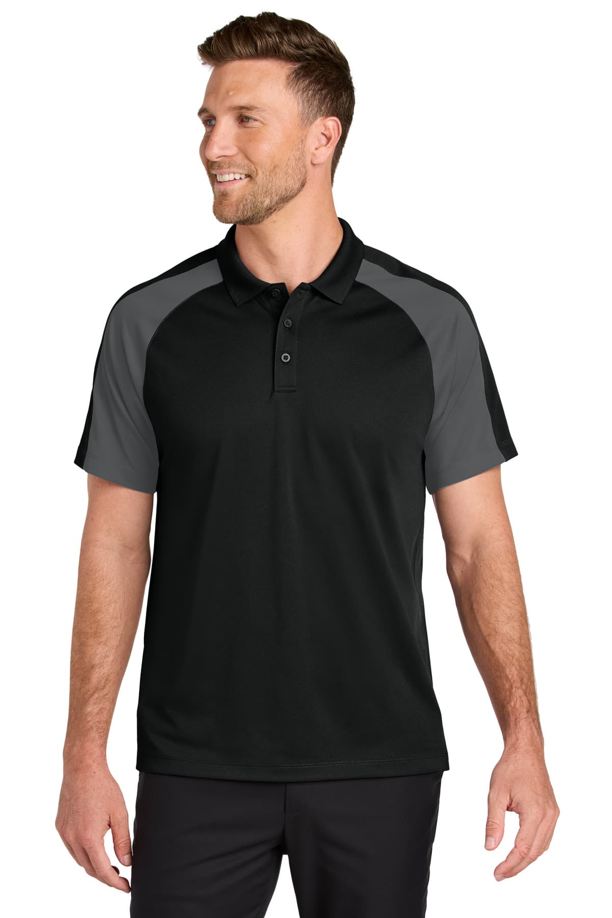 Port Authority ® Wearever Performance Pique Colorblock Polo — Deep Black/ Storm Grey
