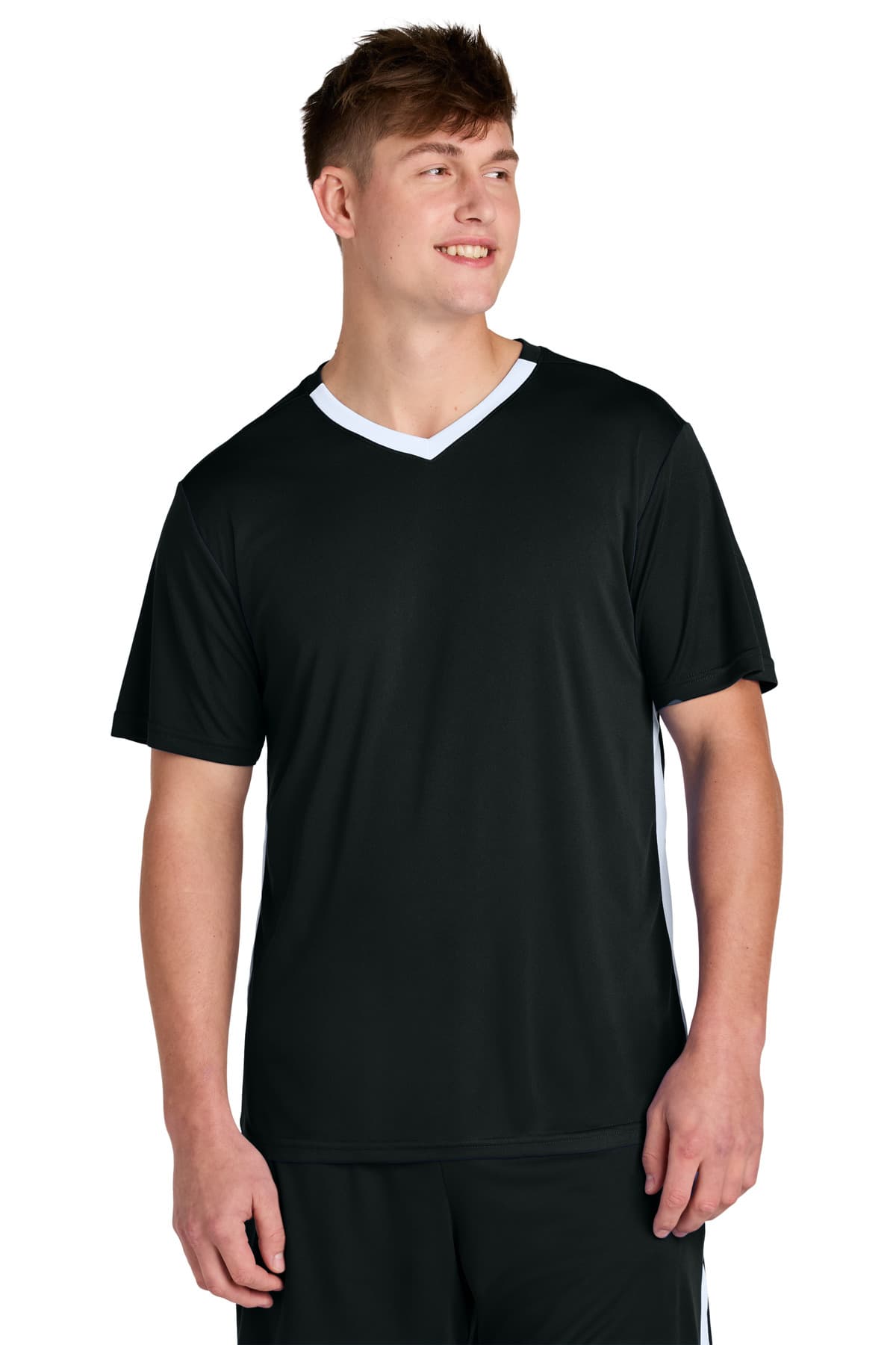 Sport-Tek ® Competitor  United V-Neck — Black/ White
