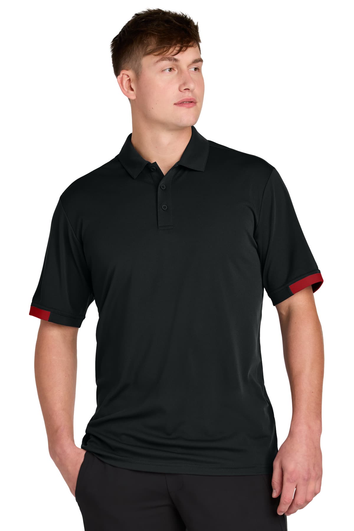 Sport-Tek ® Club Colorblock Polo — Black/ Deep Red