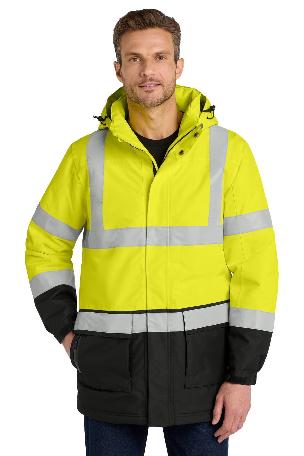 Port Authority ® ANSI 107 Class 3 Safety Heavyweight Parka — Safety Yellow/ Black/ Reflective