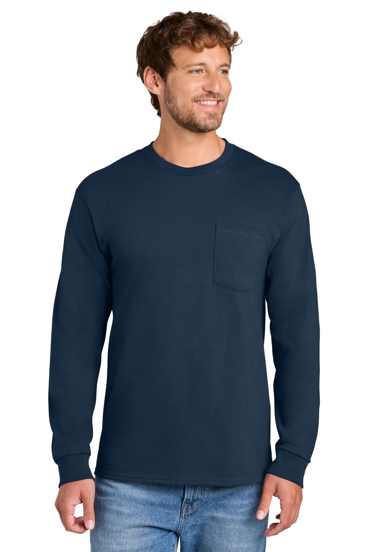 Port & Co  Tall Long Sleeve Essential Pocket Tee — Navy