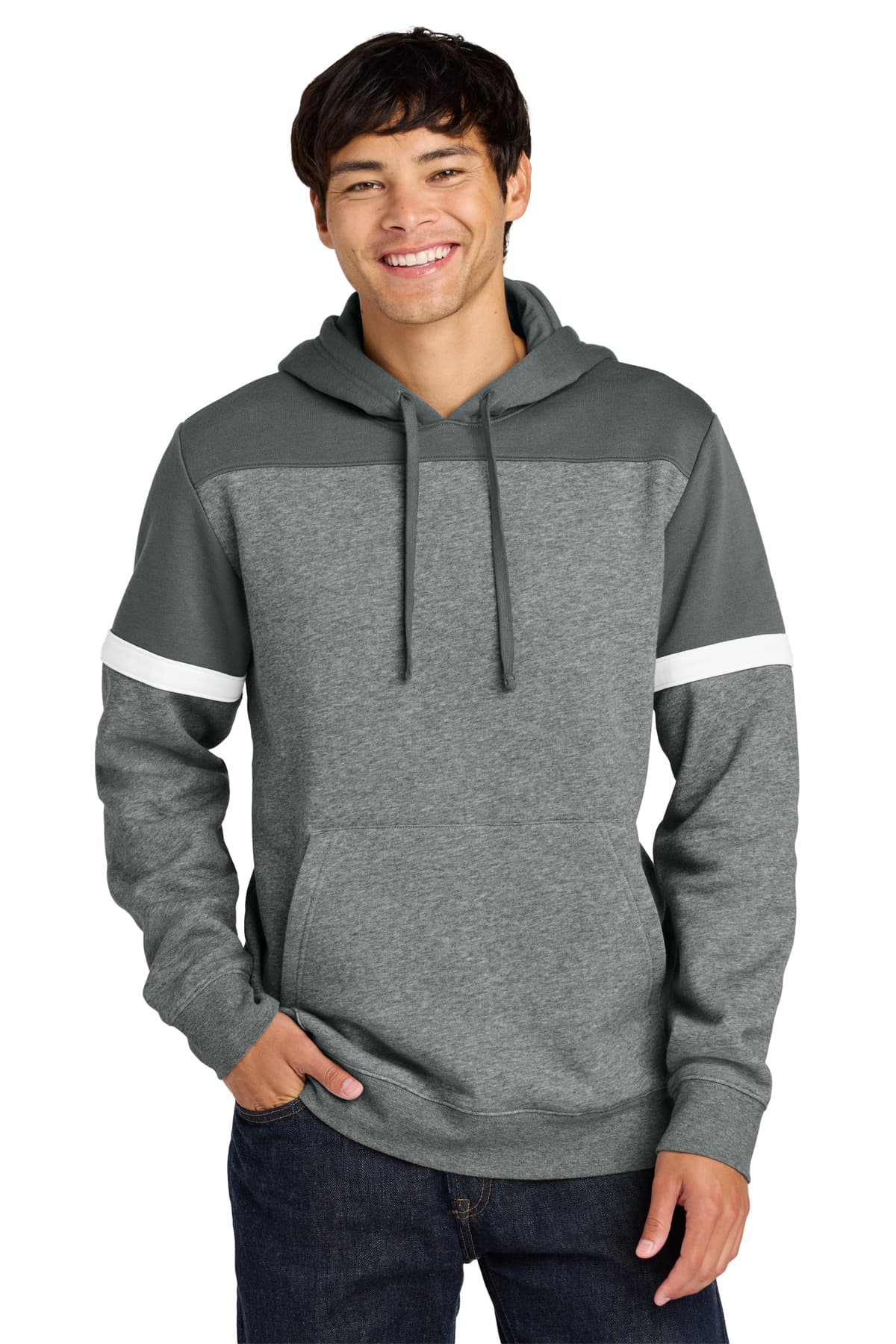 Sport-Tek ® Drive Fleece Colorblock Hoodie — Dark Smoke Grey/ Vintage Heather