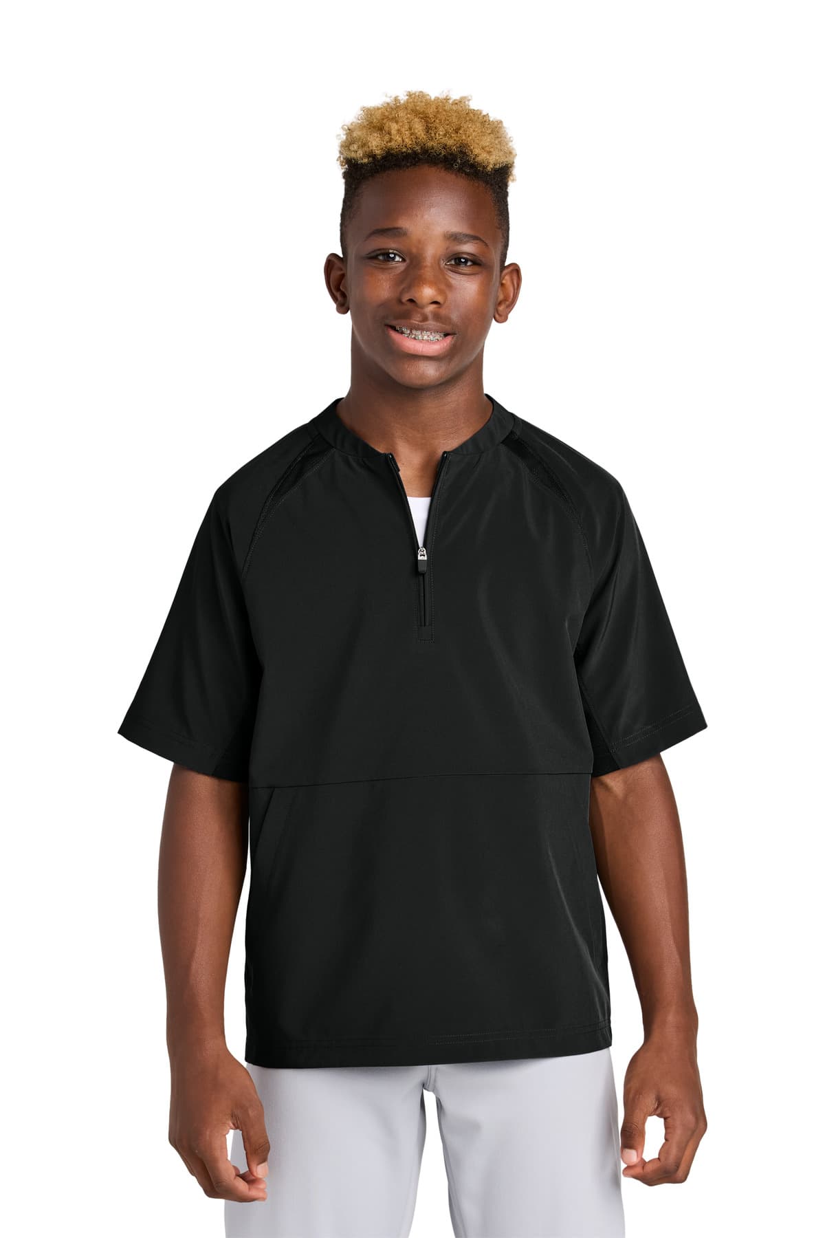 Sport-Tek ® Youth Repeat 1/2-Zip Short Sleeve Jacket — Black