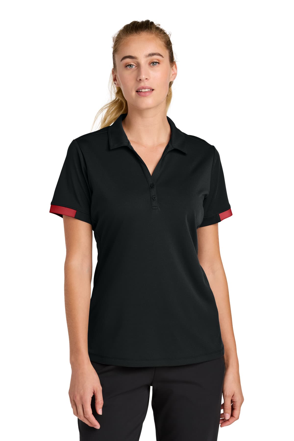 Sport-Tek ® Women's Club Colorblock Polo — Black/ Deep Red