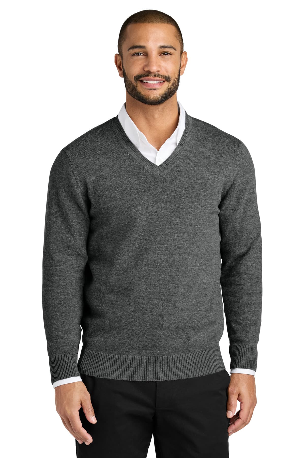 Port Authority ® Easy Care V-Neck Sweater — Charcoal Heather