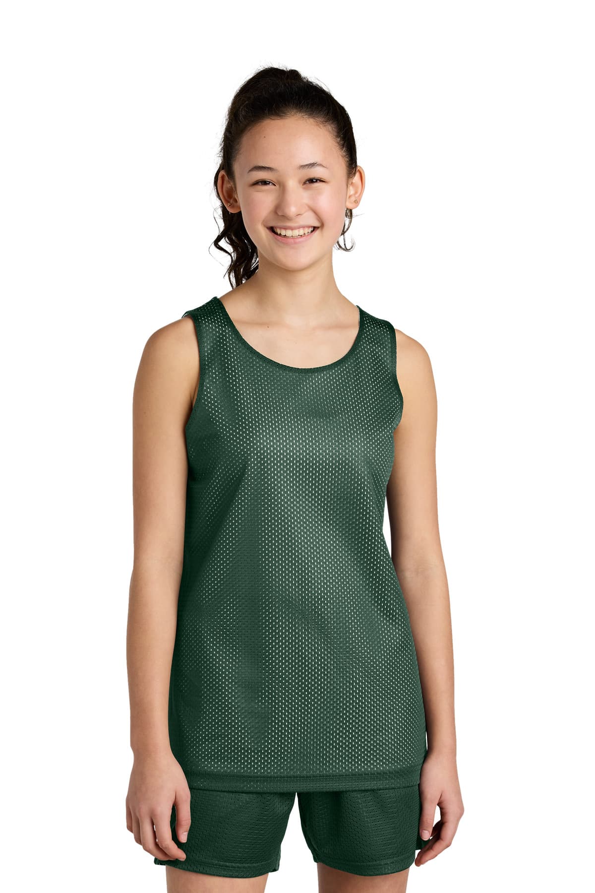 Sport-Tek ® Youth PosiCharge ® Reversible Mesh Tank — Forest Green/ White