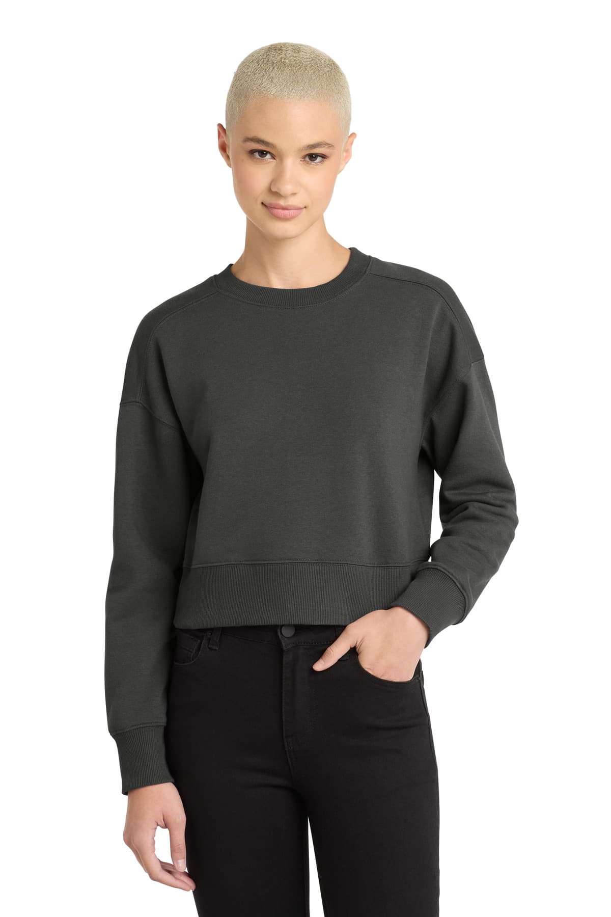 District ® Women's Perfect Weight ® Fleece Cropped Crew — Charcoal