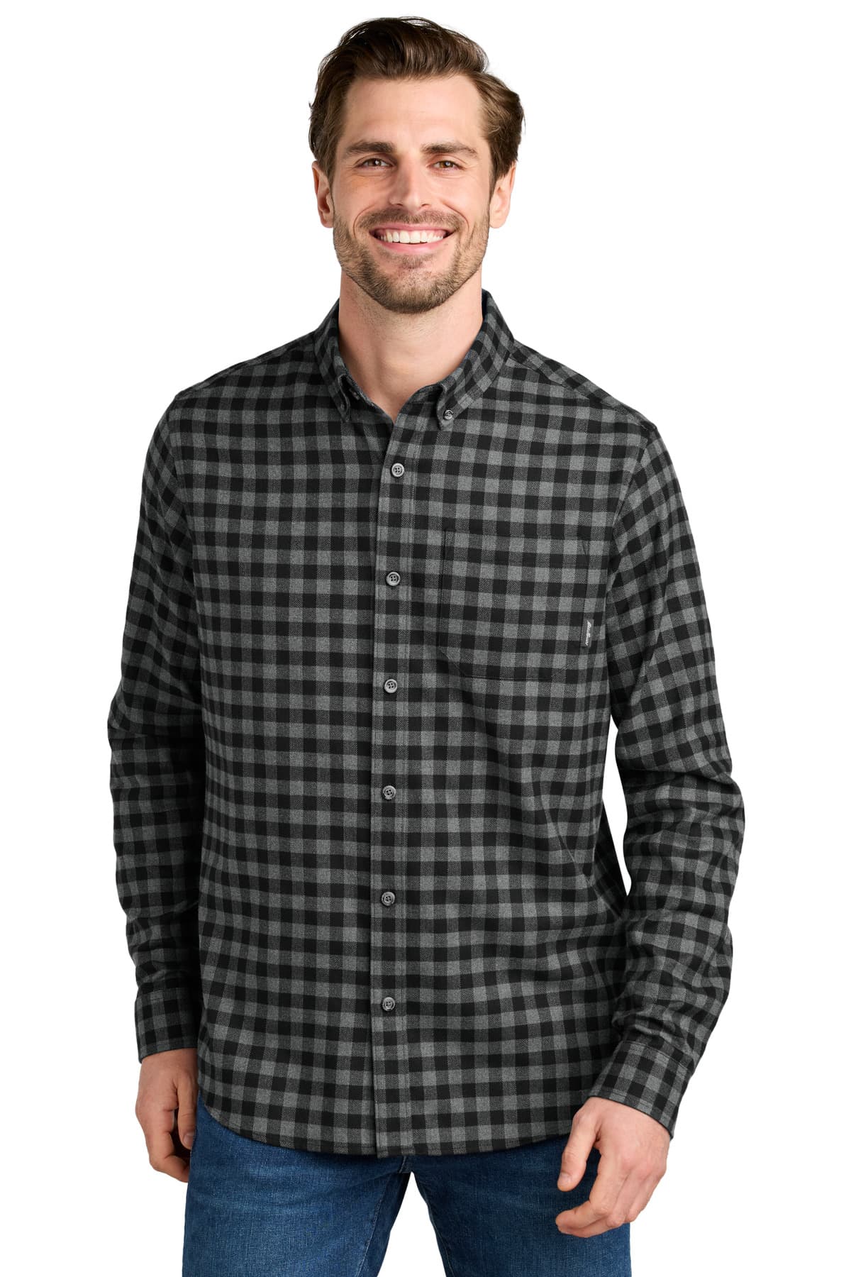 Eddie Bauer ® Long Sleeve Favorite Flannel Plaid Shirt — Deep Black Mini Buffalo