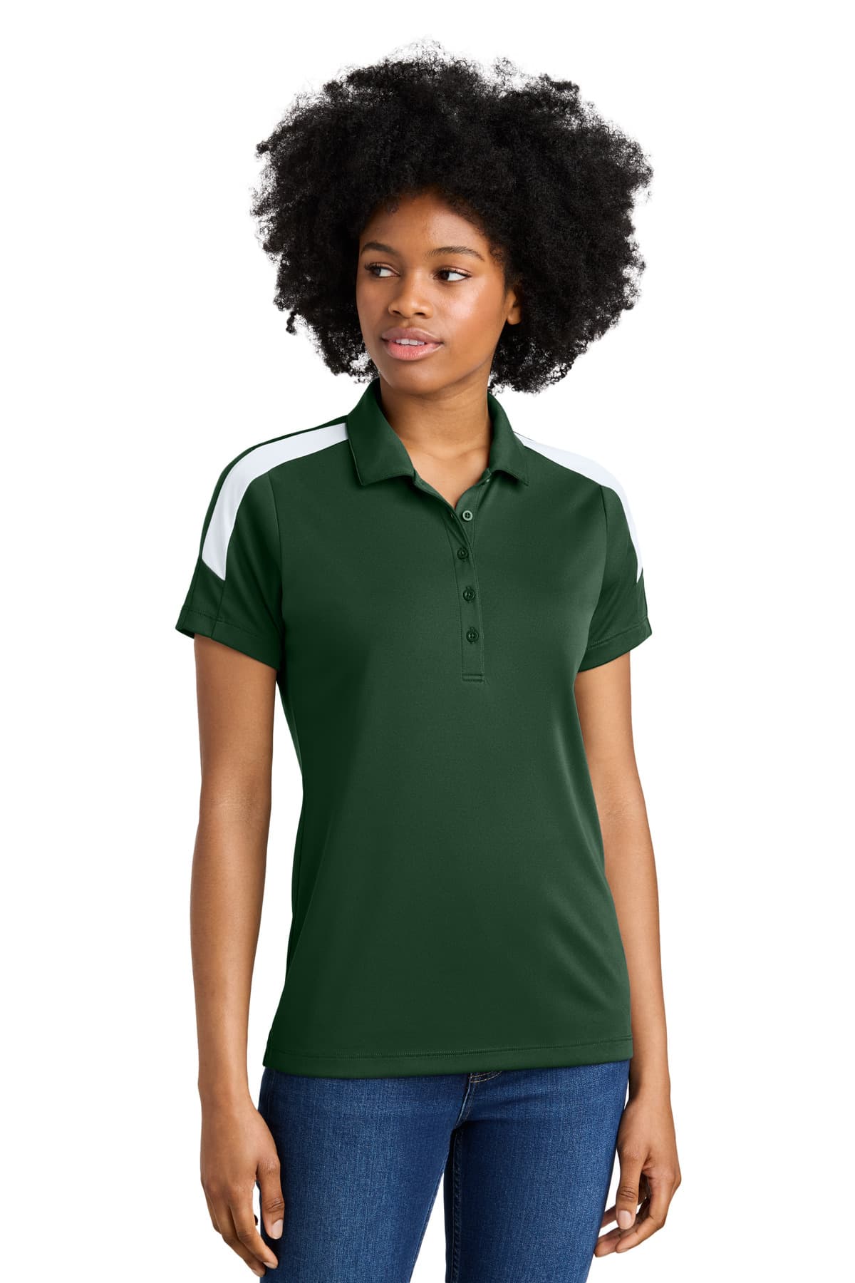 Sport-Tek ® Women's Competitor  United Polo — Forest Green/ White