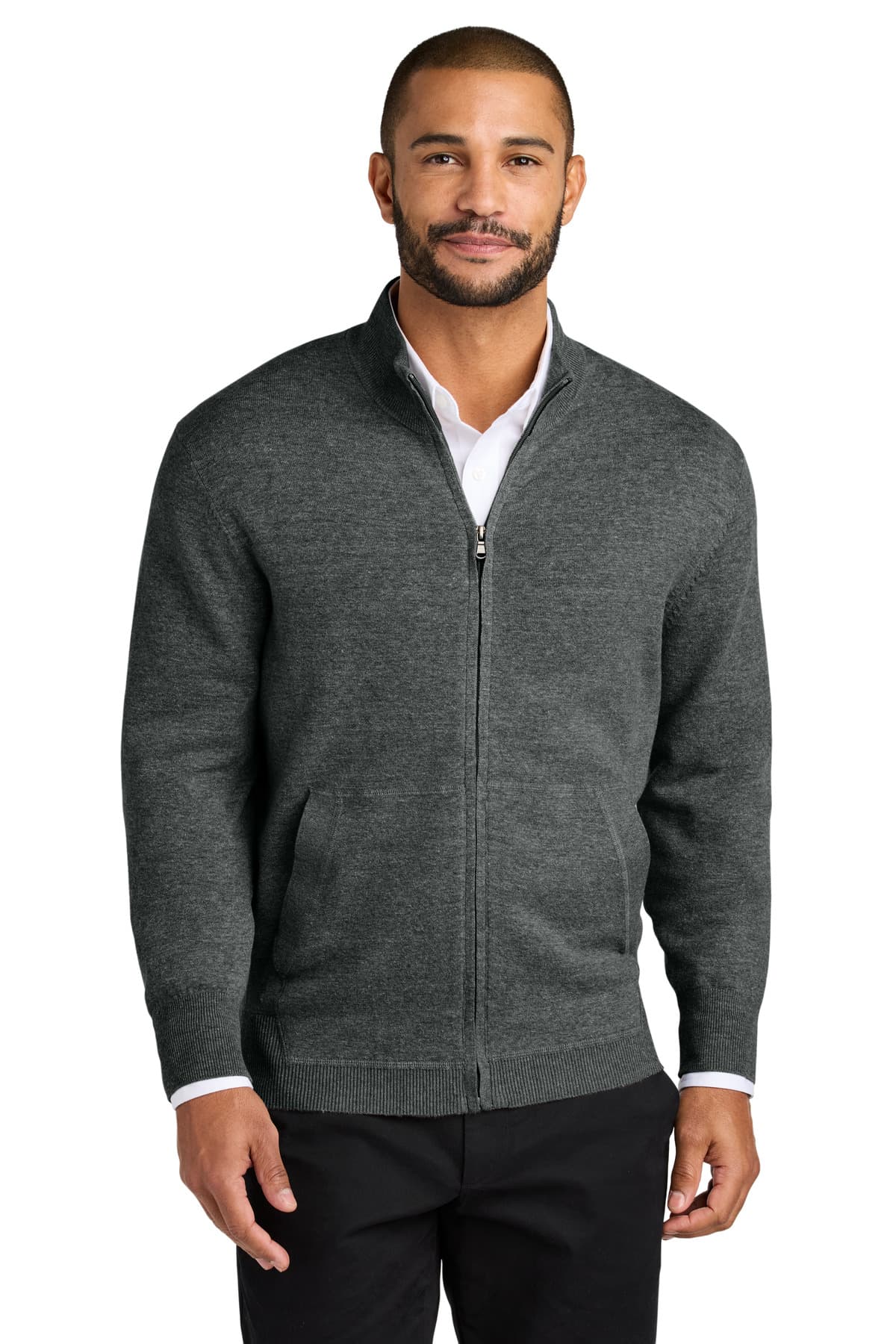 Port Authority ® Easy Care Full-Zip Sweater — Charcoal Heather