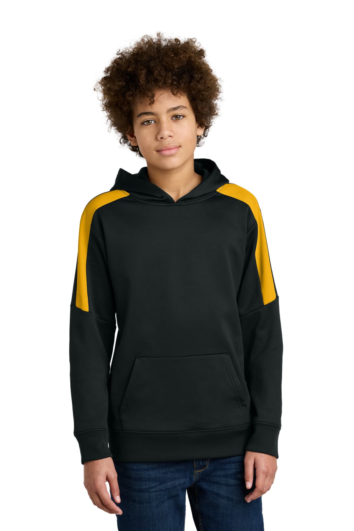 Sport-Tek ® Youth Sport-Wick ® Fleece United Pullover Hoodie — Black/ Gold