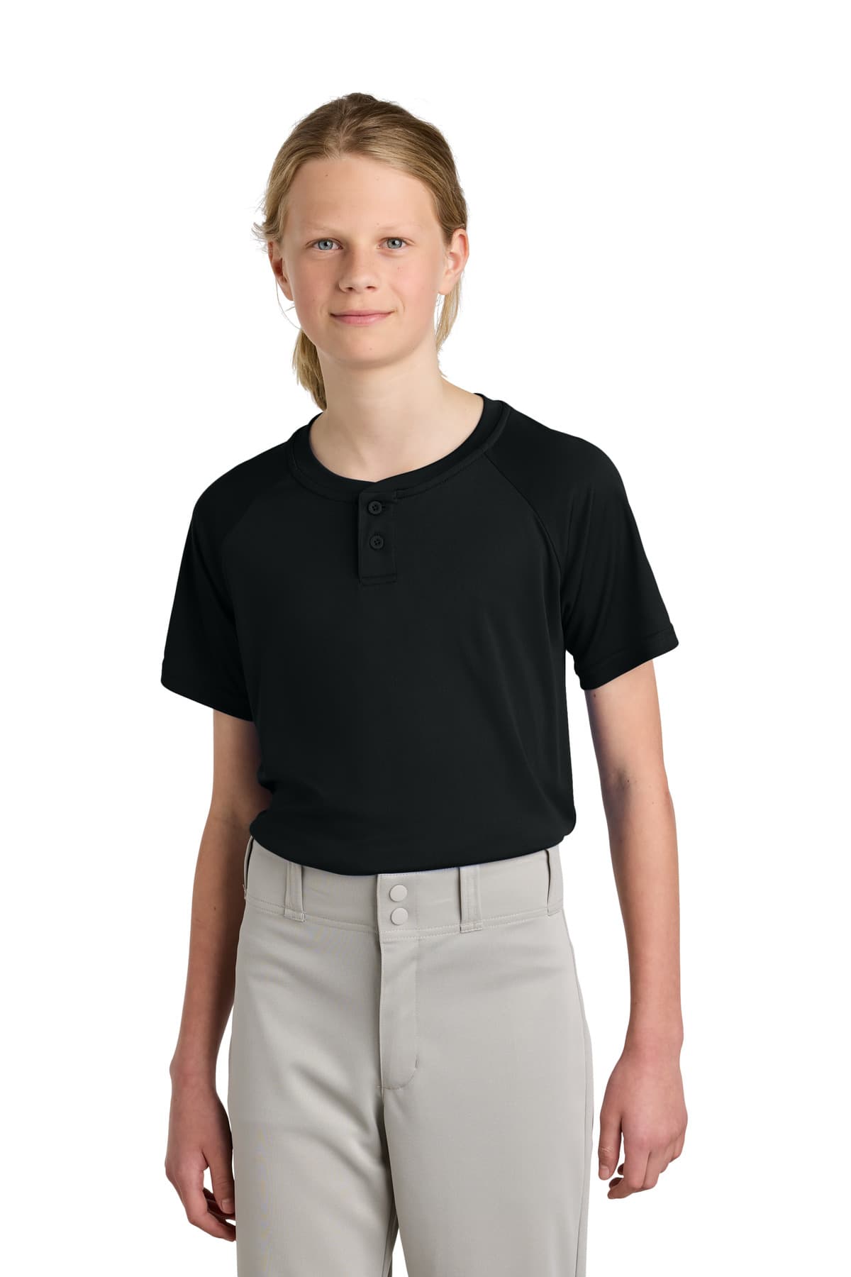 Sport-Tek ® Youth PosiCharge ® Competitor  2-Button Henley — Black