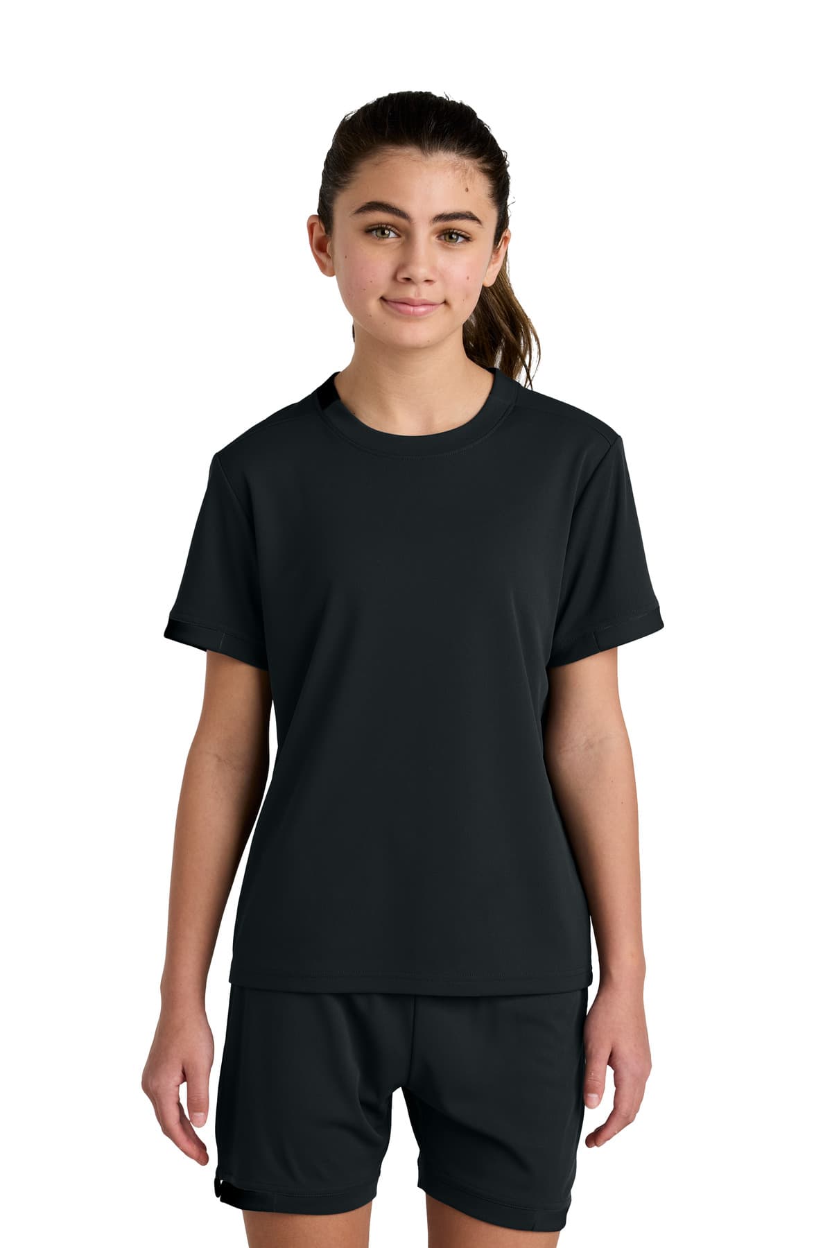 Sport-Tek ® Youth Club Short Sleeve Crew — Black/ Black