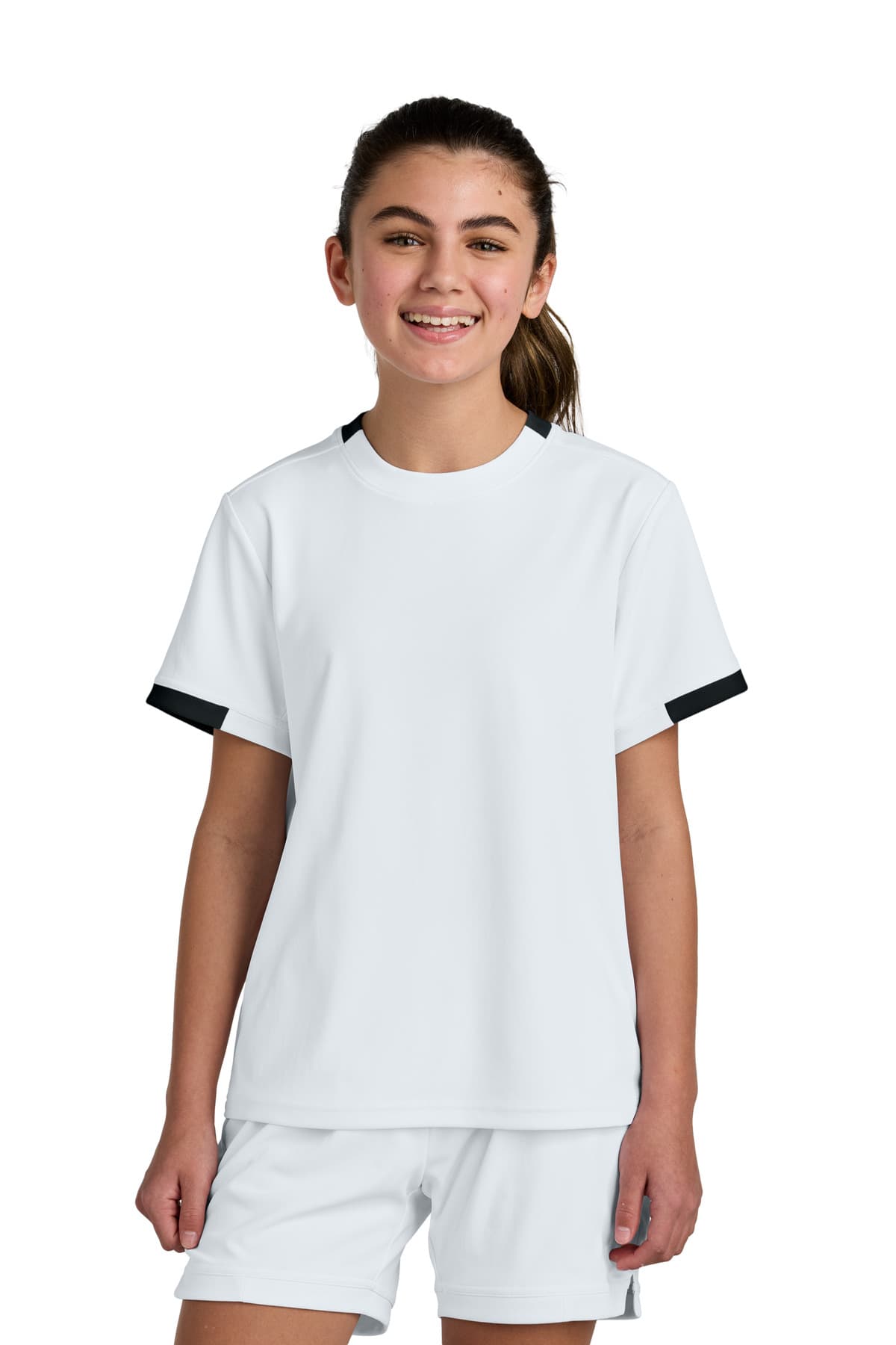 Sport-Tek ® Youth Club Short Sleeve Crew — White/ Black