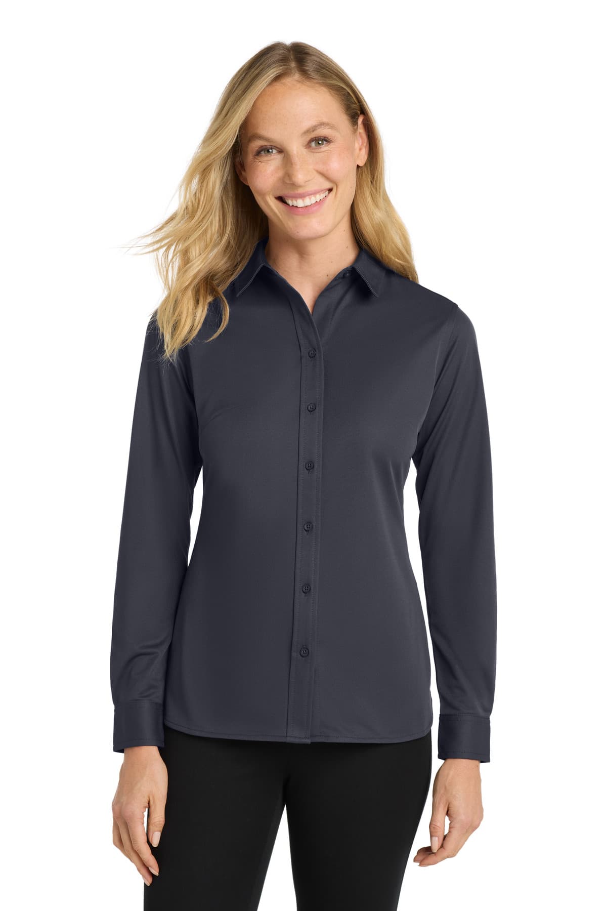 Port Authority ® Women's Dimension Knit Dress Shirt — Battleship Grey