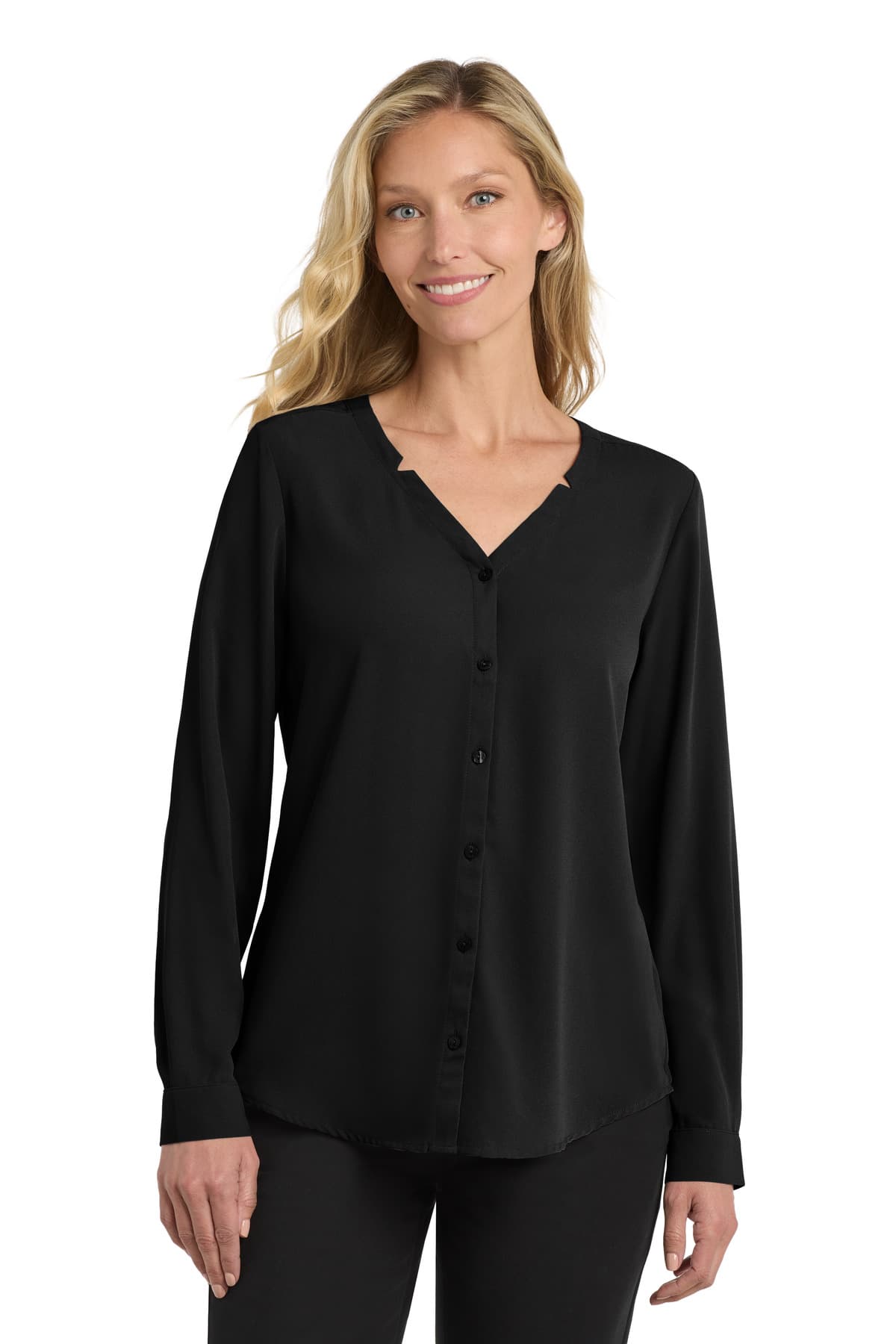 Port Authority ® Women's Long Sleeve Button-Front Blouse — Black