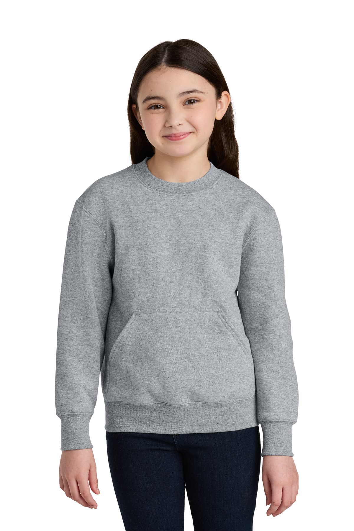 Port & Co  Youth Core Fleece Crewneck Pocket Sweatshirt — Athletic Heather