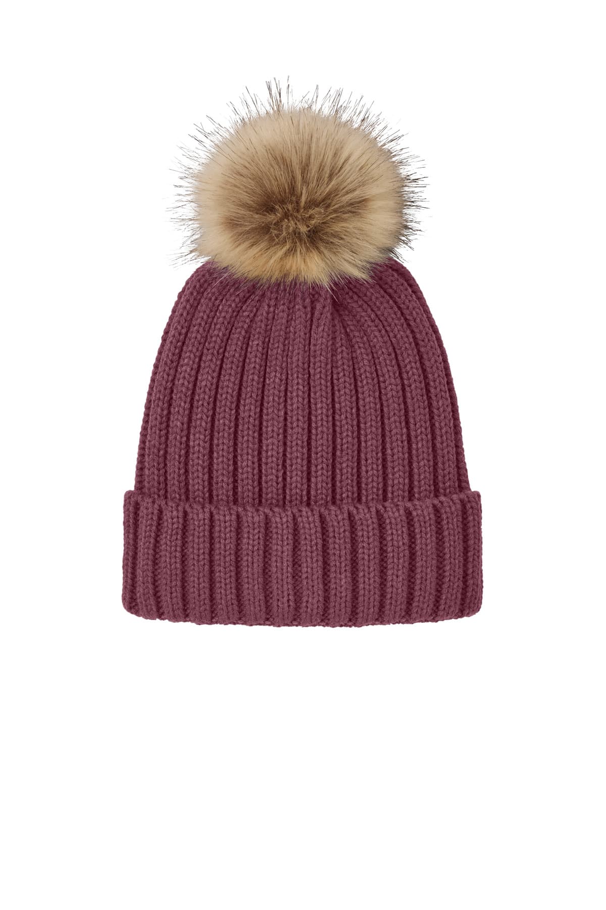 Port Authority ® Faux Fur Pom Beanie — Rosewood