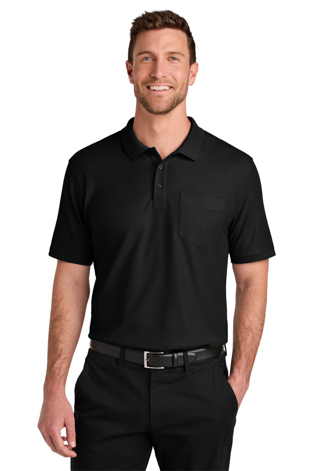 Port Authority ® Tall Wearever Signature Pique Pocket Polo — Deep Black