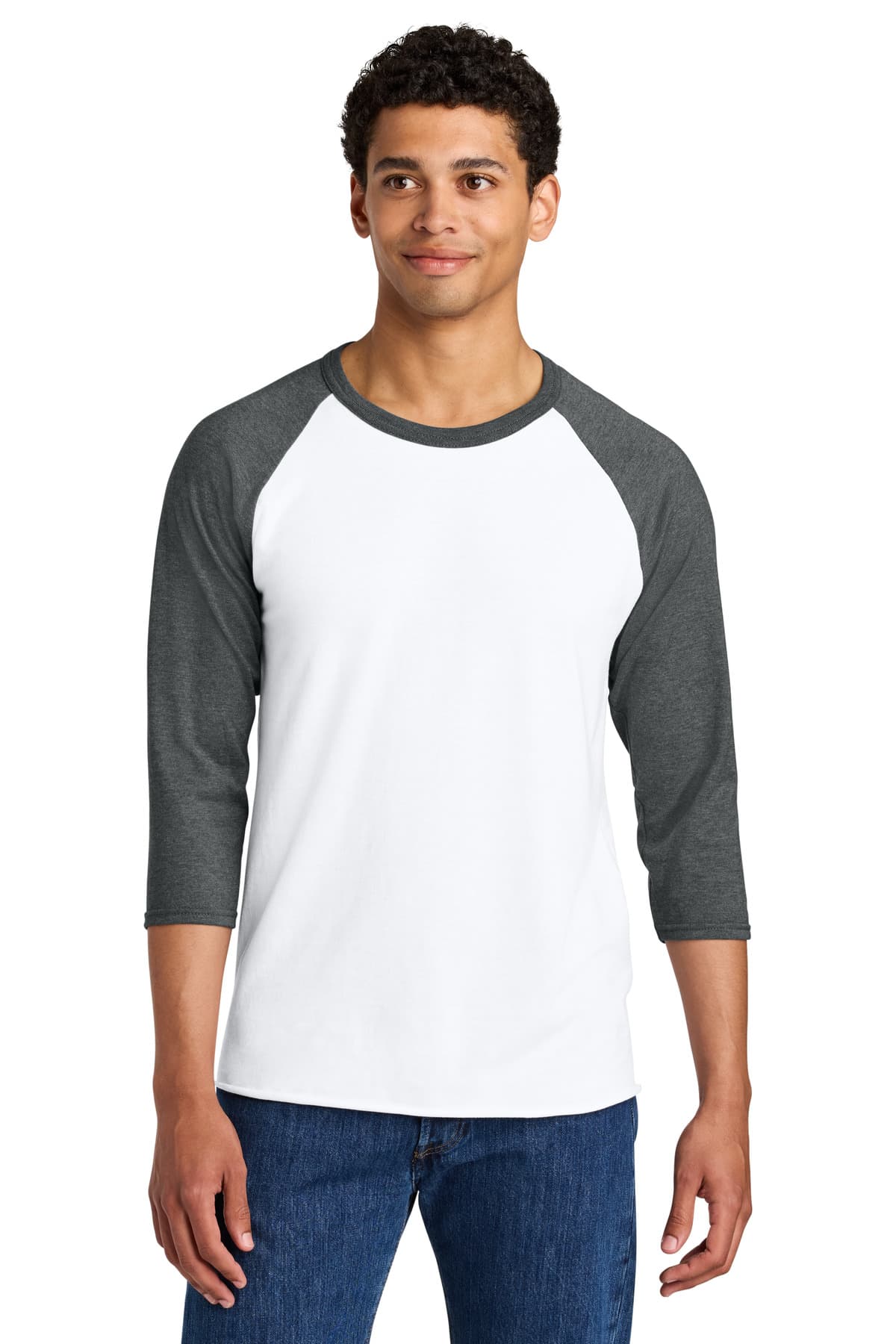 Jerzees ® Unisex Premium Blend Combed Ring Spun 3/4-Sleeve Raglan — White/ Charcoal Heather
