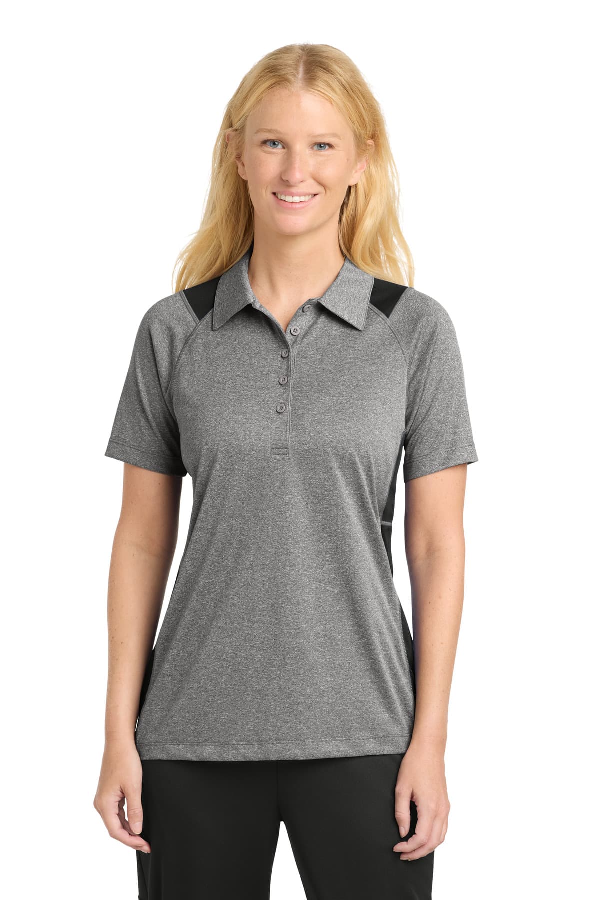 Sport-Tek ® Women's Heather Colorblock Contender  Polo — Vintage Heather/ Black