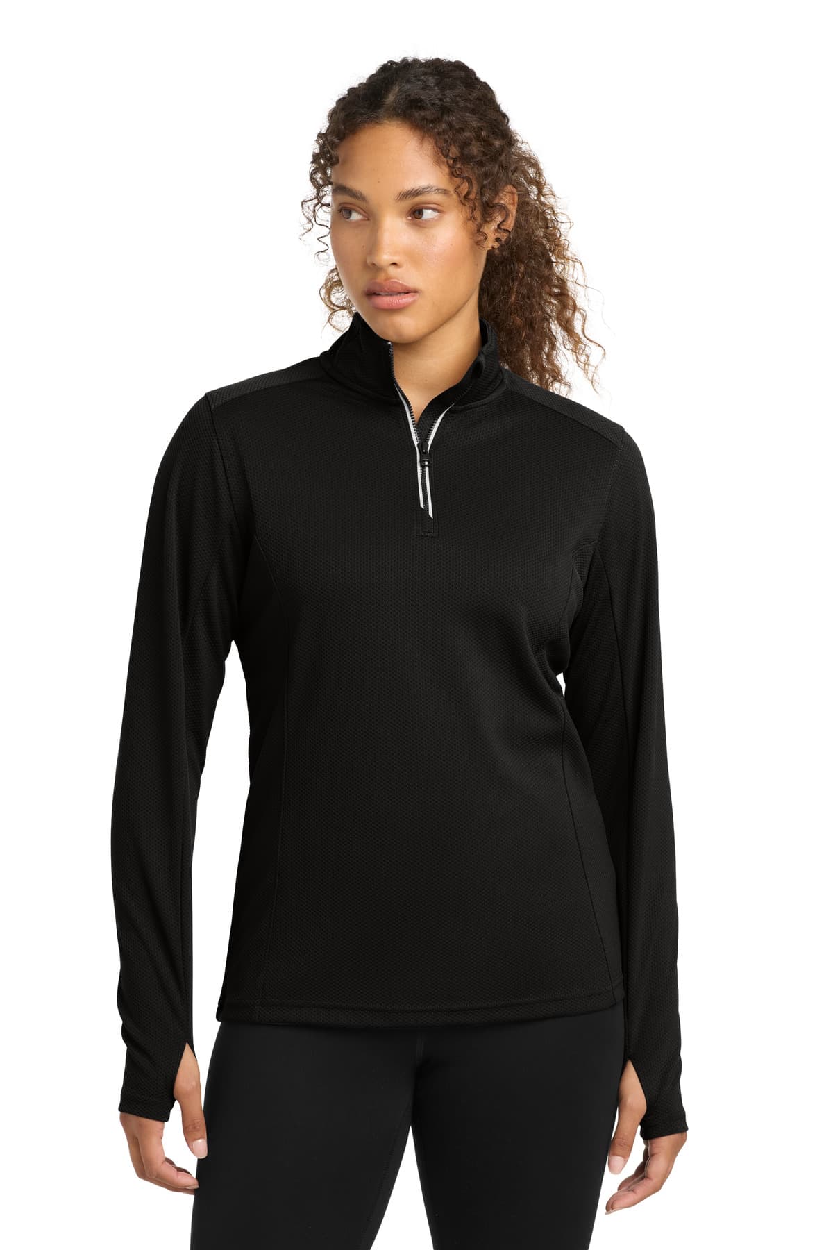 Sport-Tek ® Women's Sport-Wick ® Textured 1/4-Zip Pullover — Black