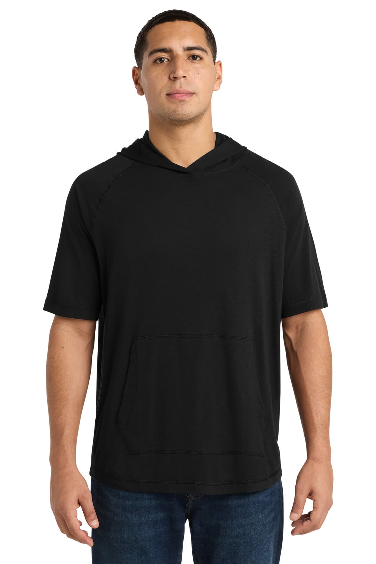 Sport-Tek ® PosiCharge ® Tri-Blend Wicking Short Sleeve Hoodie — Black Triad Solid