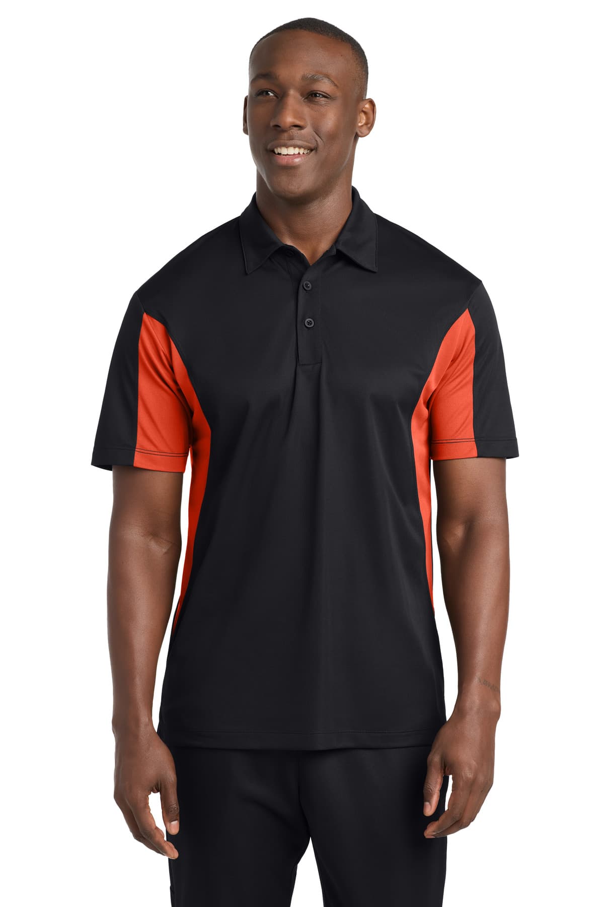 Sport-Tek ® Side Blocked Micropique Sport-Wick ® Polo — Black/ Deep Orange