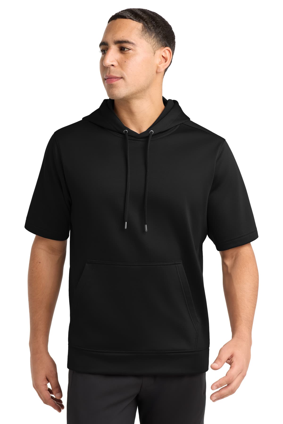 Sport-Tek ® Sport-Wick ® Fleece Short Sleeve Hooded Pullover — Black