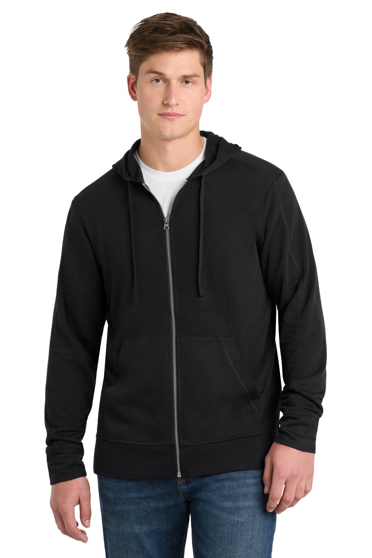 Sport-Tek ® PosiCharge ® Tri-Blend Wicking Fleece Full-Zip Hooded Jacket — Black Triad Solid