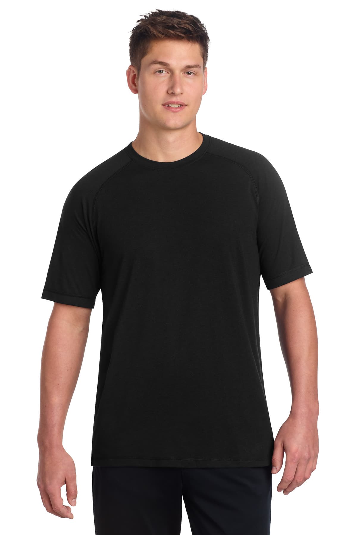 Sport-Tek ® PosiCharge ® Tri-Blend Wicking Raglan Tee — Black Triad Solid