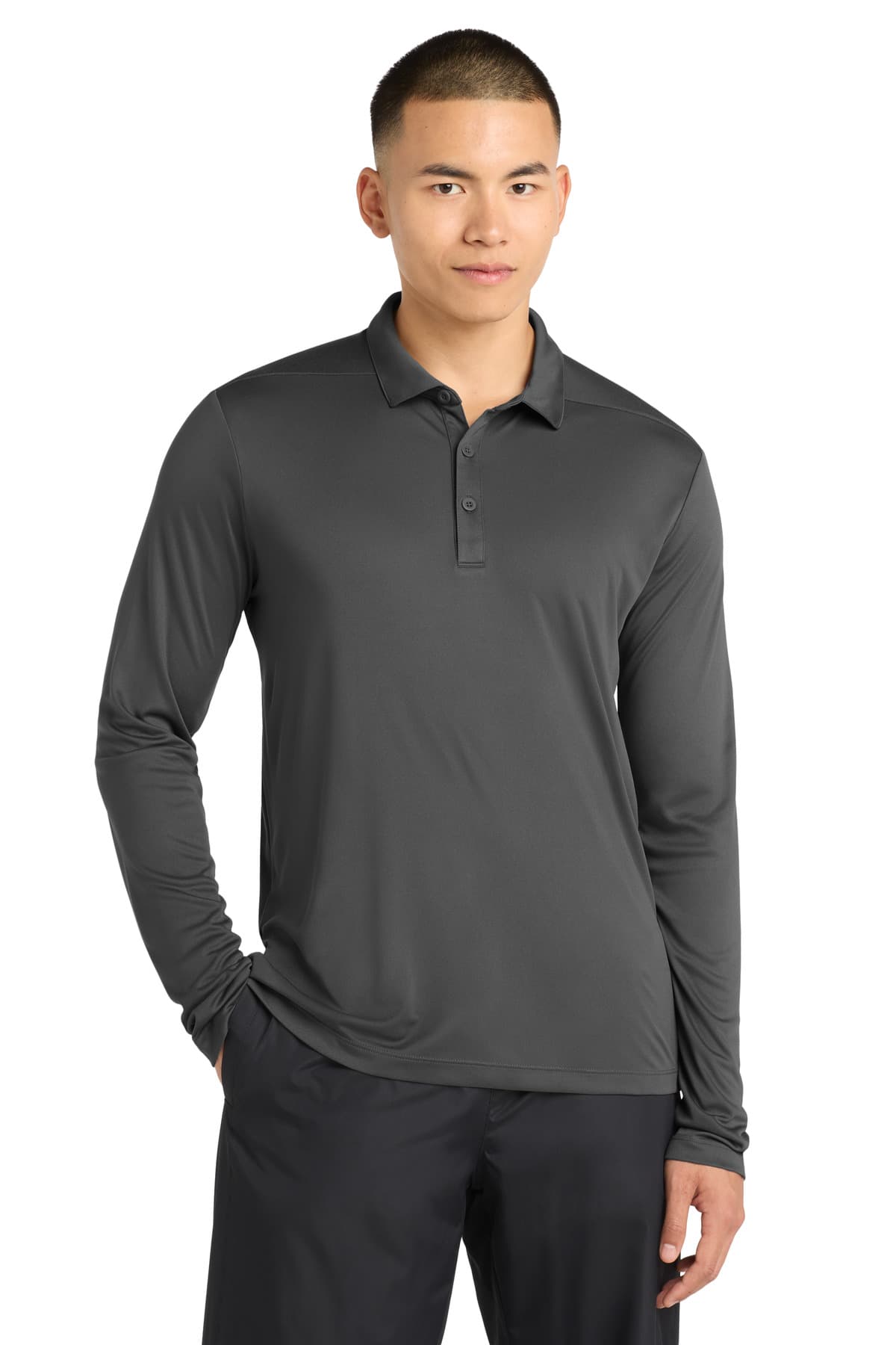Sport-Tek ® Posi-UV ® Pro Long Sleeve Polo — Dark Smoke Grey