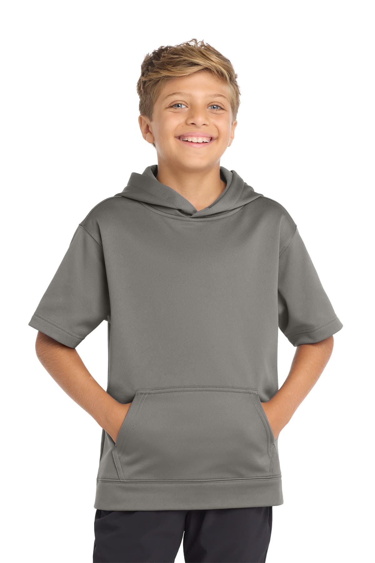 Sport-Tek ® Youth Sport-Wick ® Fleece Short Sleeve Hooded Pullover — Dark Smoke Grey