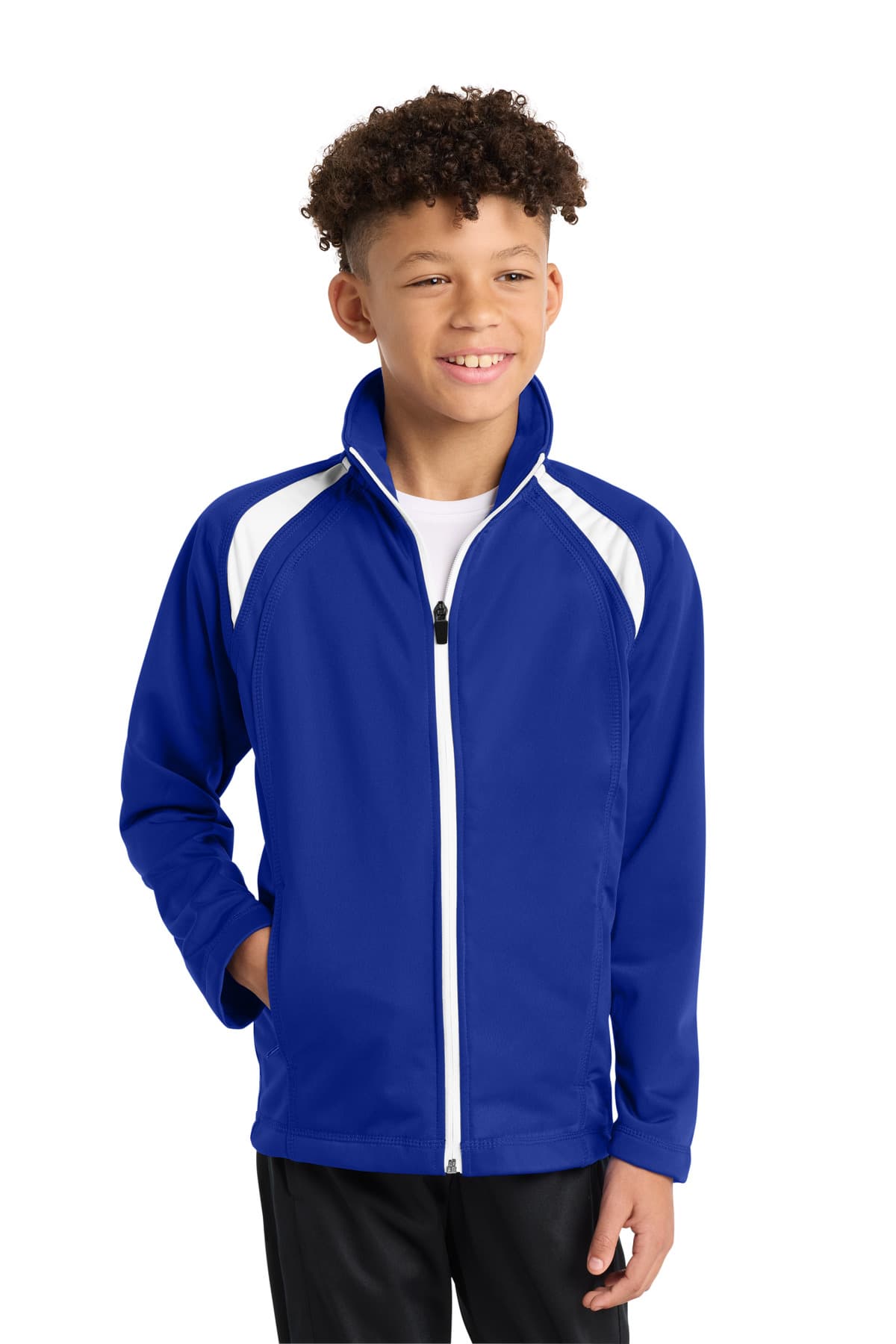 Sport-Tek ® Youth Tricot Track Jacket — True Royal/ White