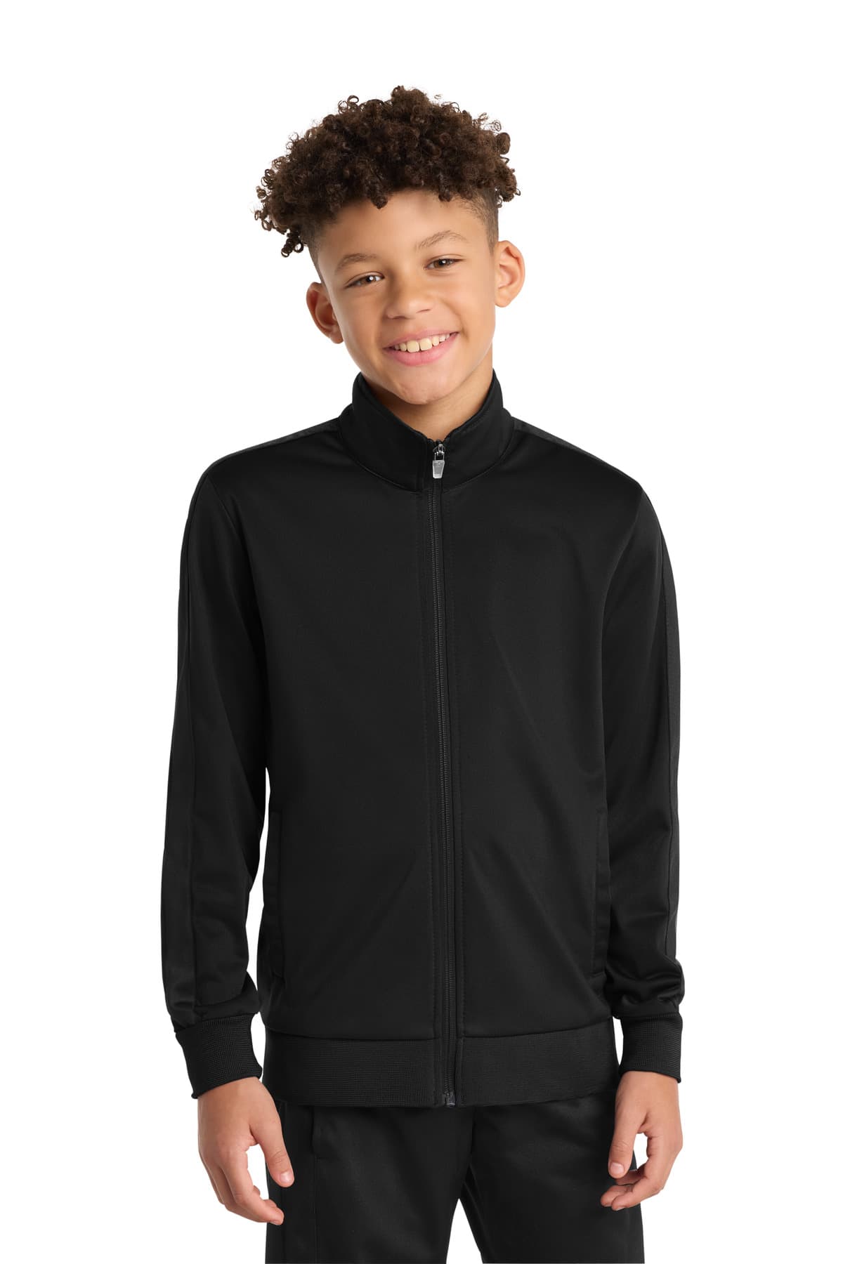 Sport-Tek ® Youth Tricot Sleeve Stripe Track Jacket — Black/ Black