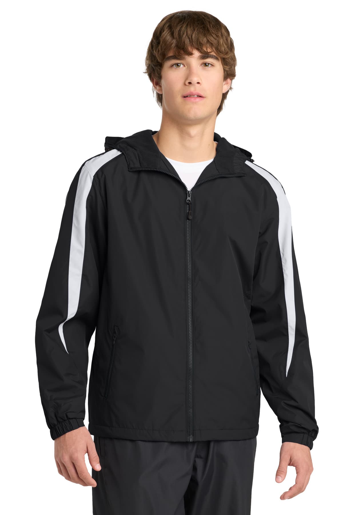 Sport-Tek ® Fleece-Lined Colorblock Jacket — Black/ White