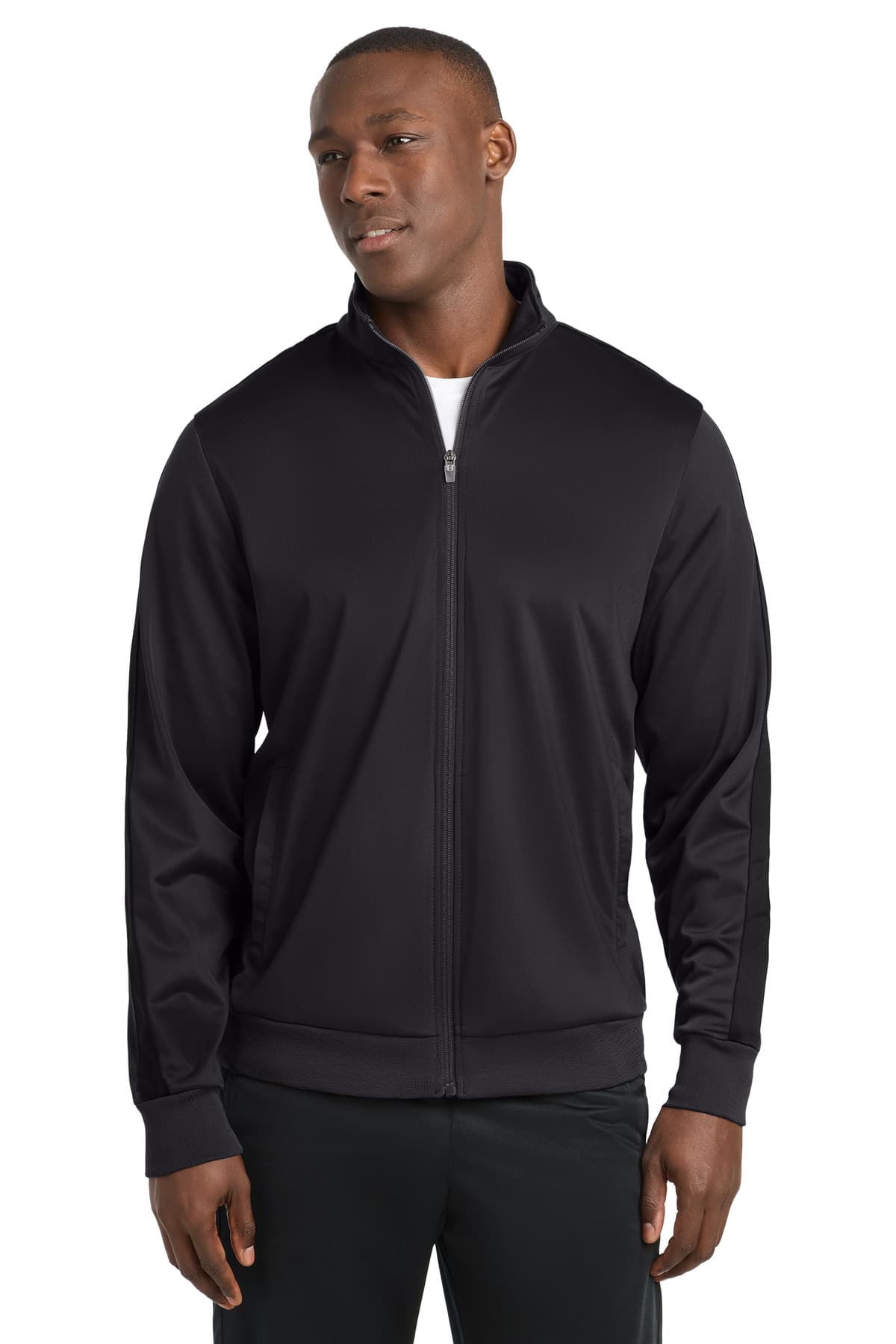 Sport-Tek ® Tricot Sleeve Stripe Track Jacket — Black/ Black