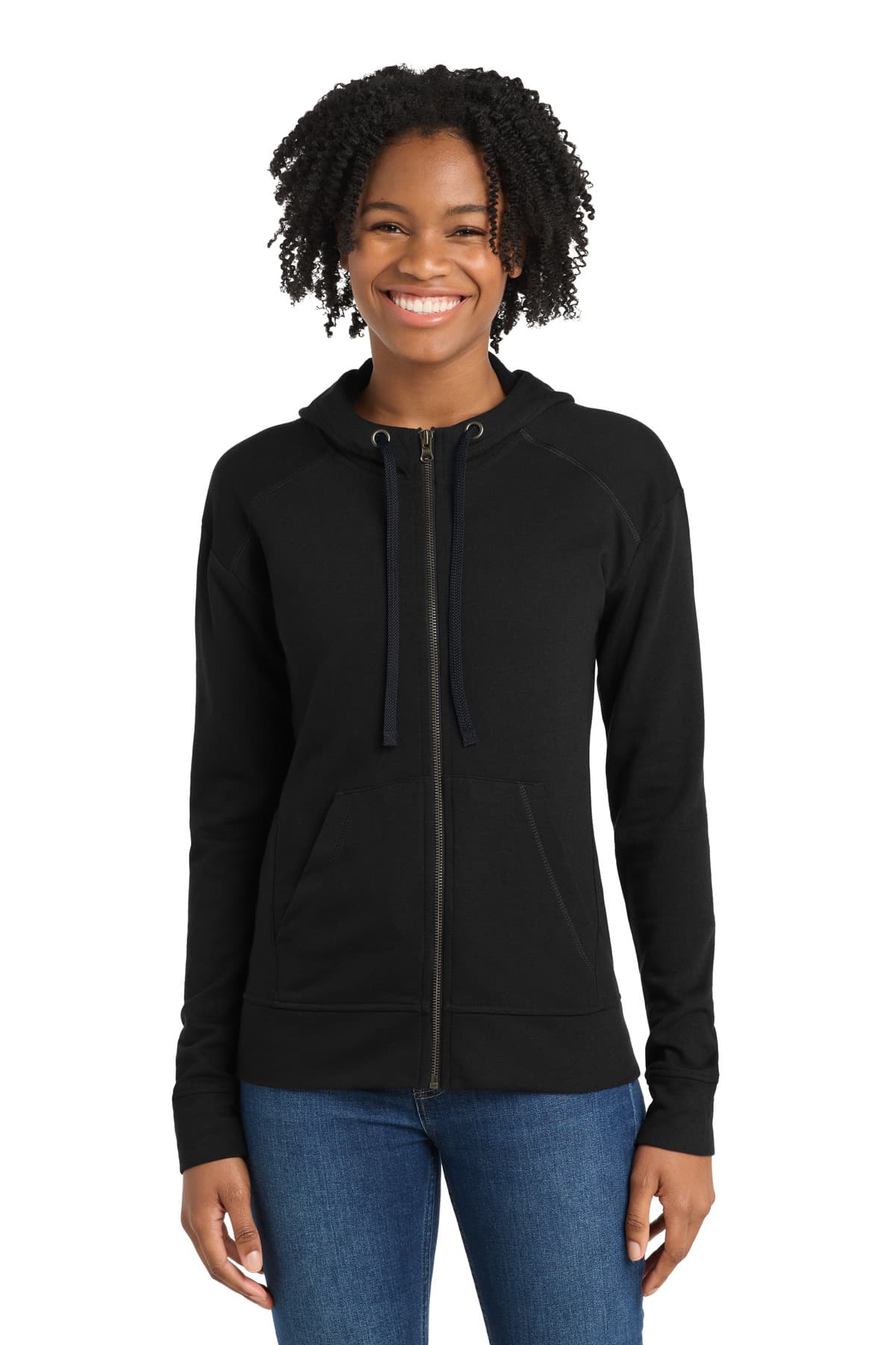 Sport-Tek ® Women's PosiCharge ® Tri-Blend Wicking Fleece Full-Zip Hooded Jacket — Black Triad Solid