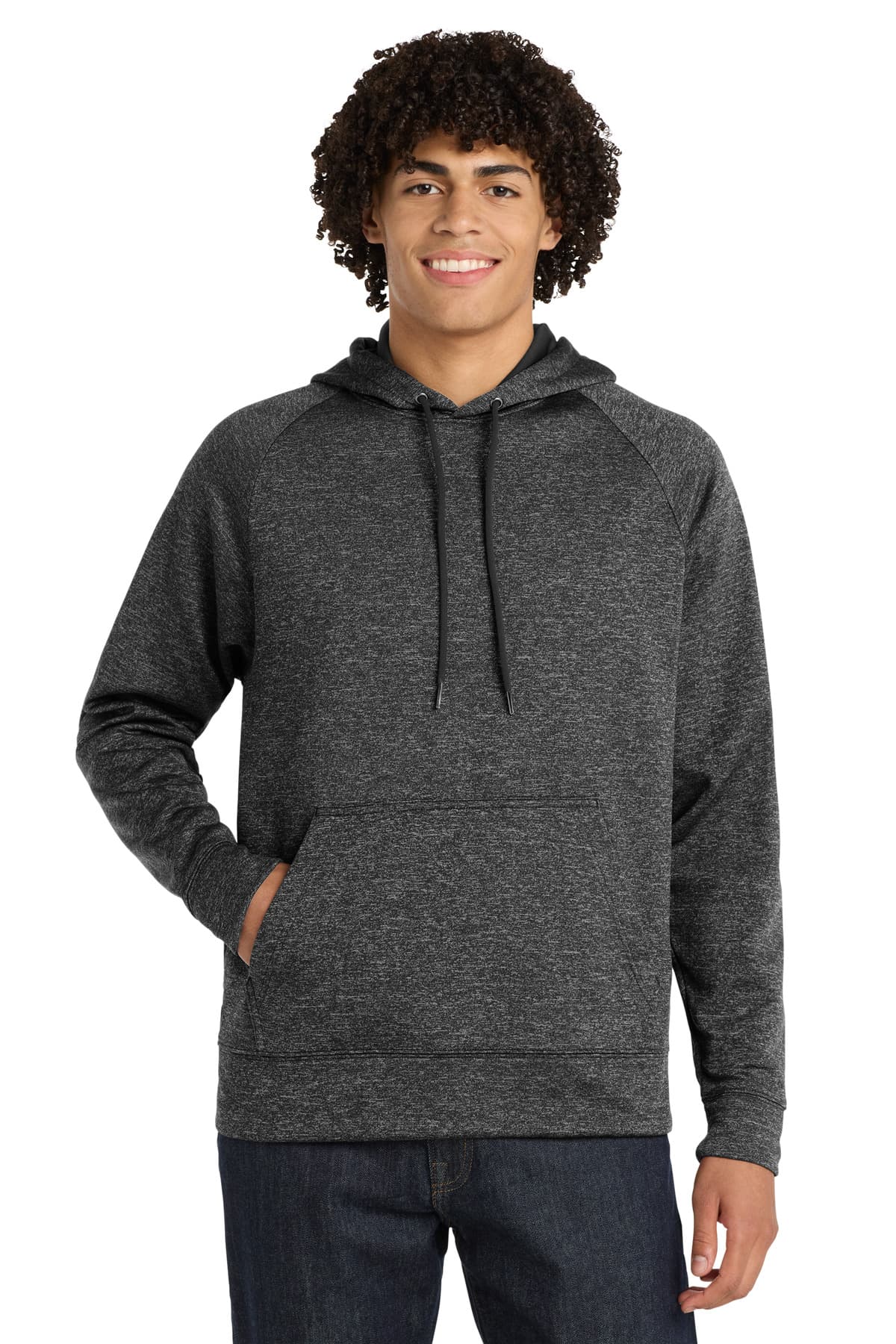 Sport-Tek ® PosiCharge ® Electric Heather Fleece Hooded Pullover — Grey-Black Electric