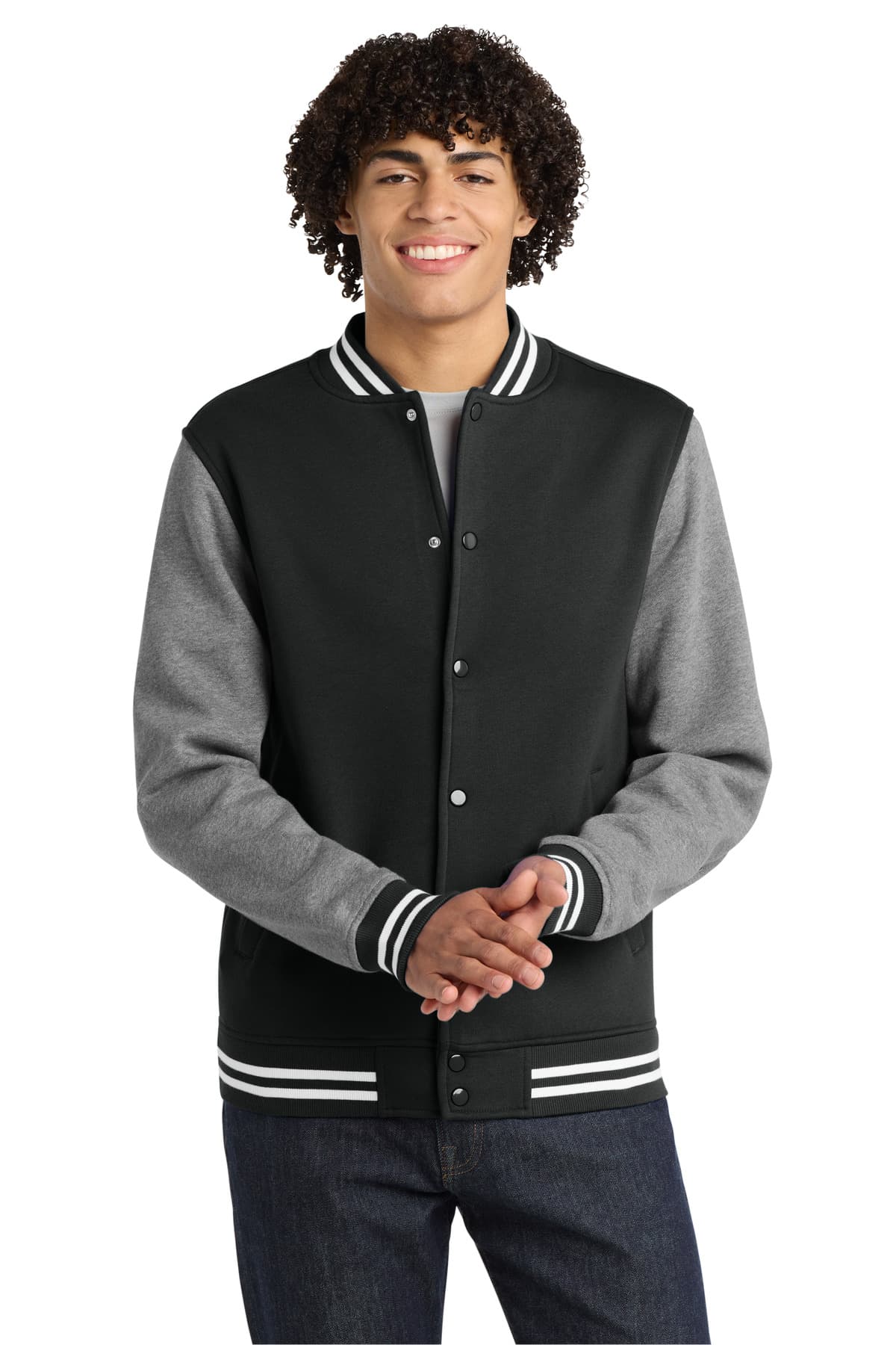 Sport-Tek ® Fleece Letterman Jacket — Black/ Vintage Heather