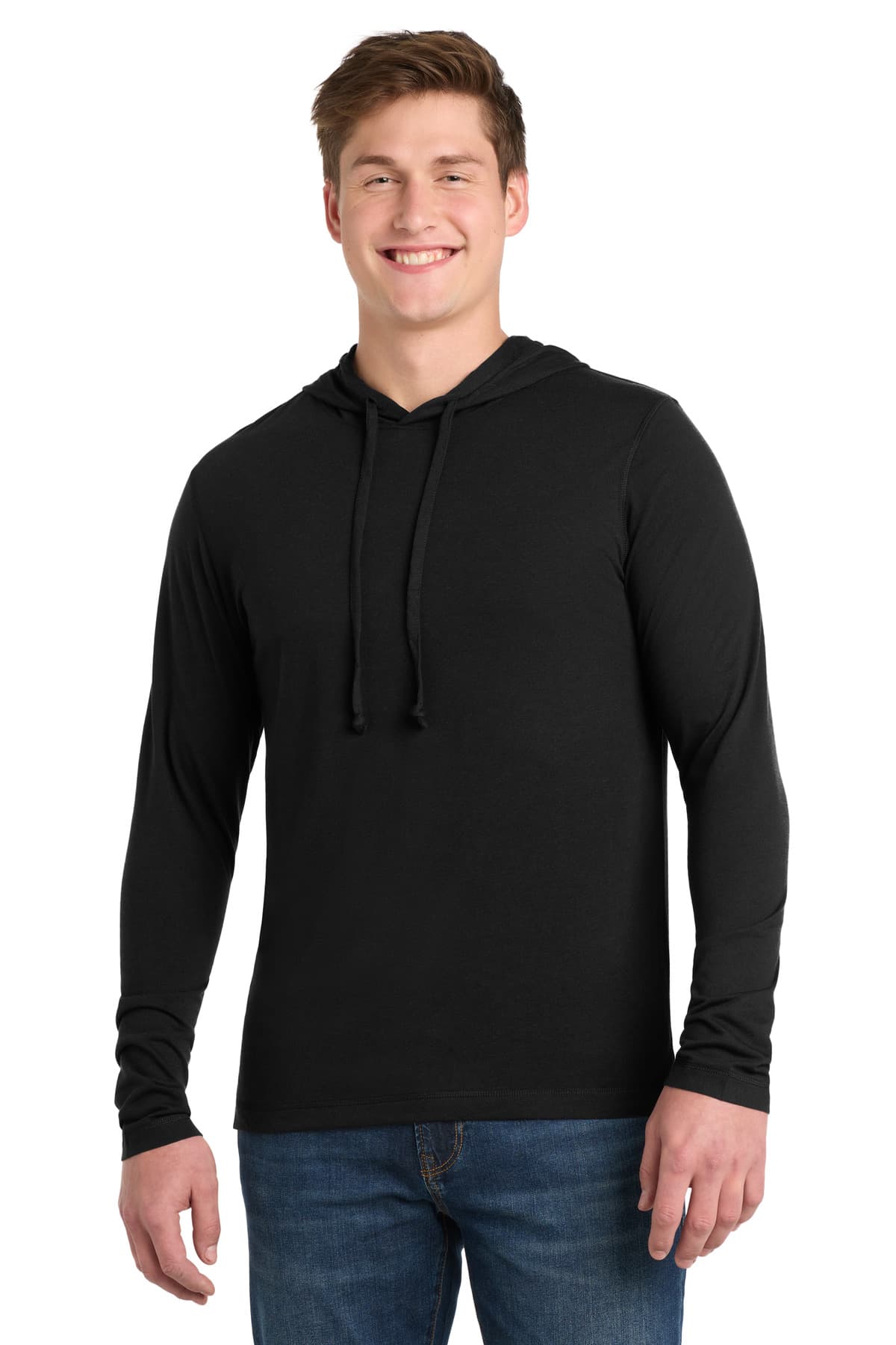 Sport-Tek ® PosiCharge ® Tri-Blend Wicking Long Sleeve Hoodie — Black Triad Solid