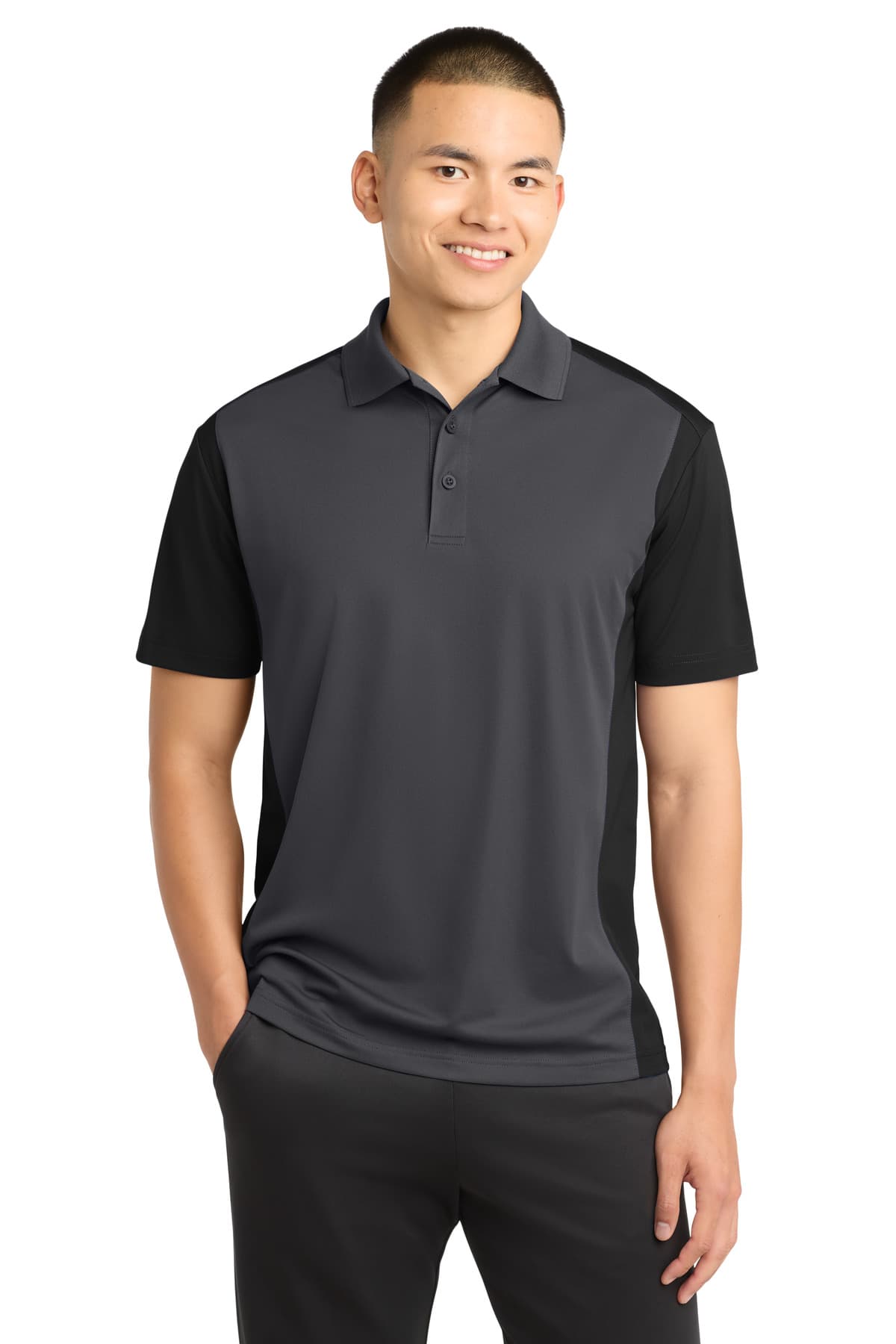 Sport-Tek ® Colorblock Micropique Sport-Wick ® Polo — Iron Grey/ Black