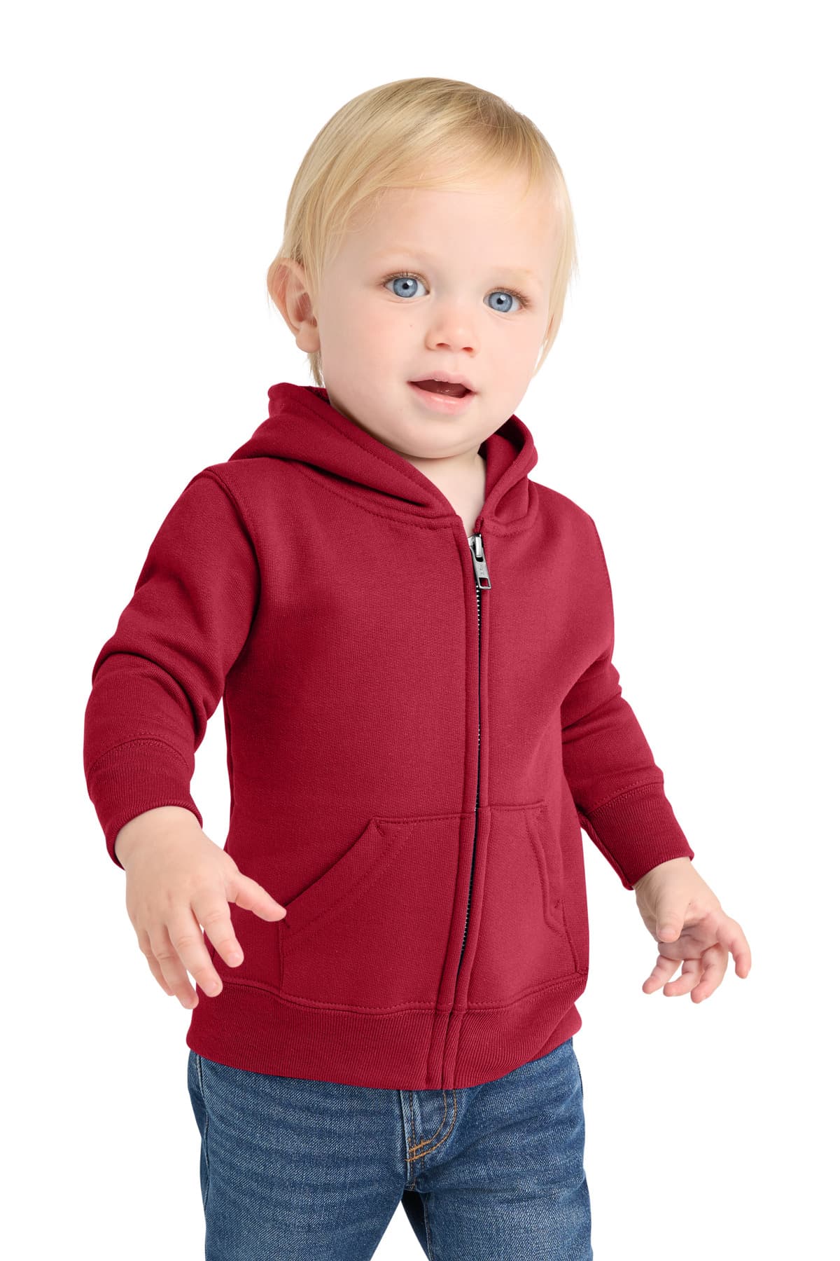 Port & Co  Infant Core Fleece Full-Zip Hooded Sweatshirt — Red