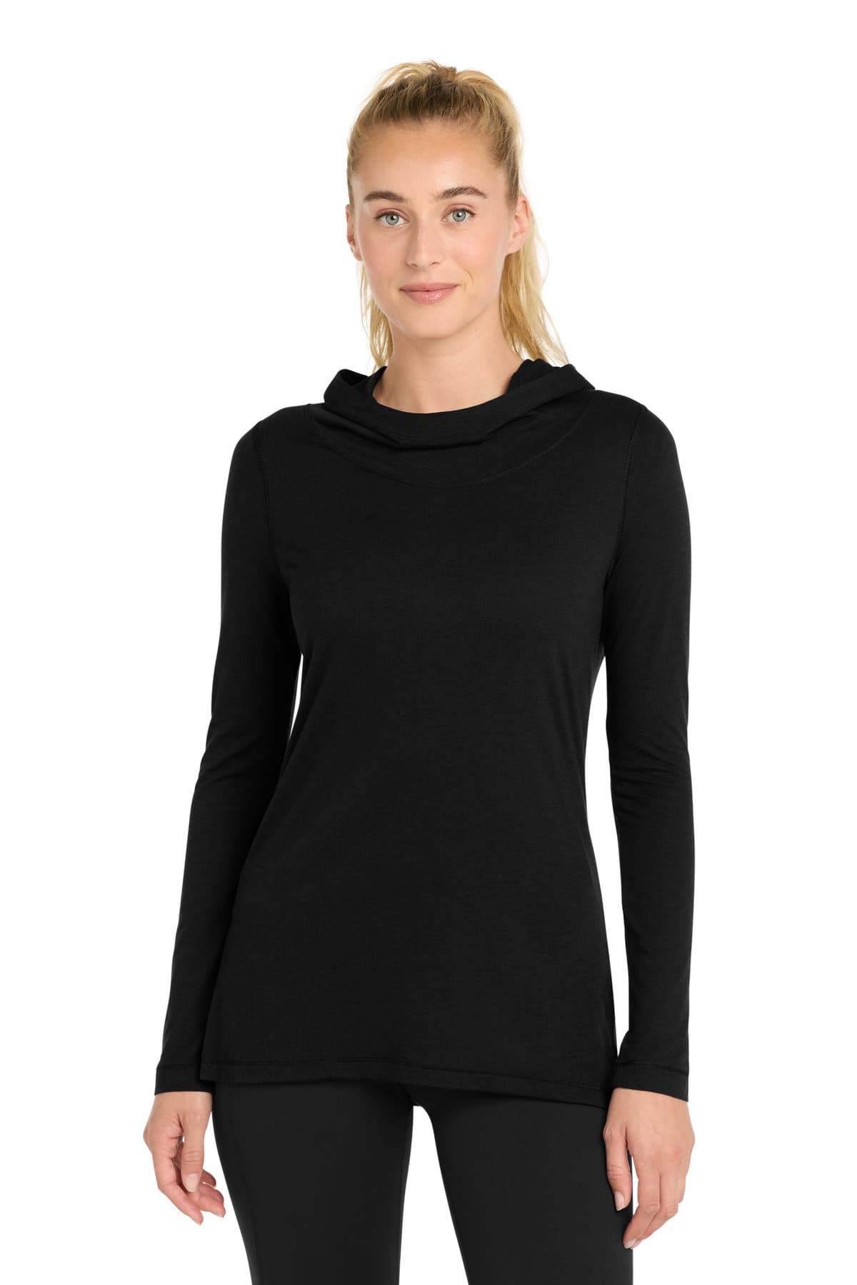 Sport-Tek ® Women's PosiCharge ® Tri-Blend Wicking Long Sleeve Hoodie — Black Triad Solid